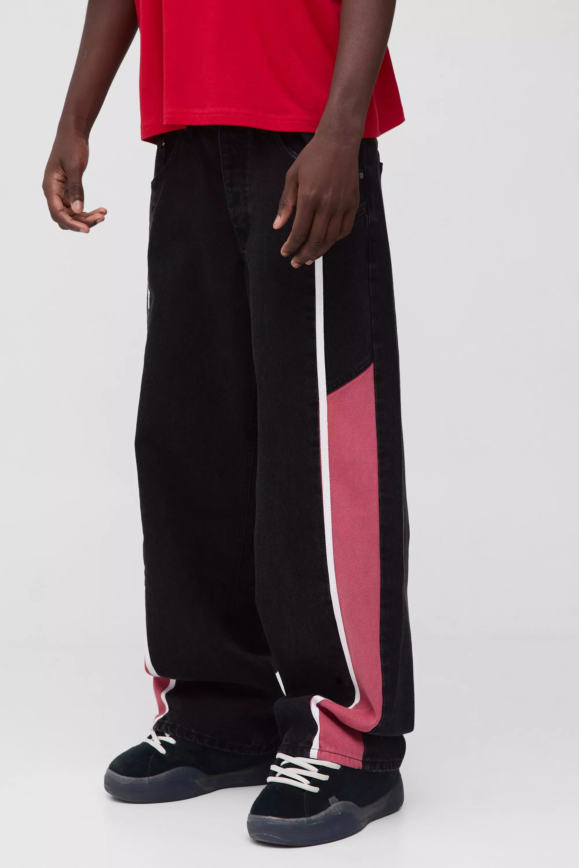 Black Baggy Rigid Moto Panelled Denim Jeans alternative image