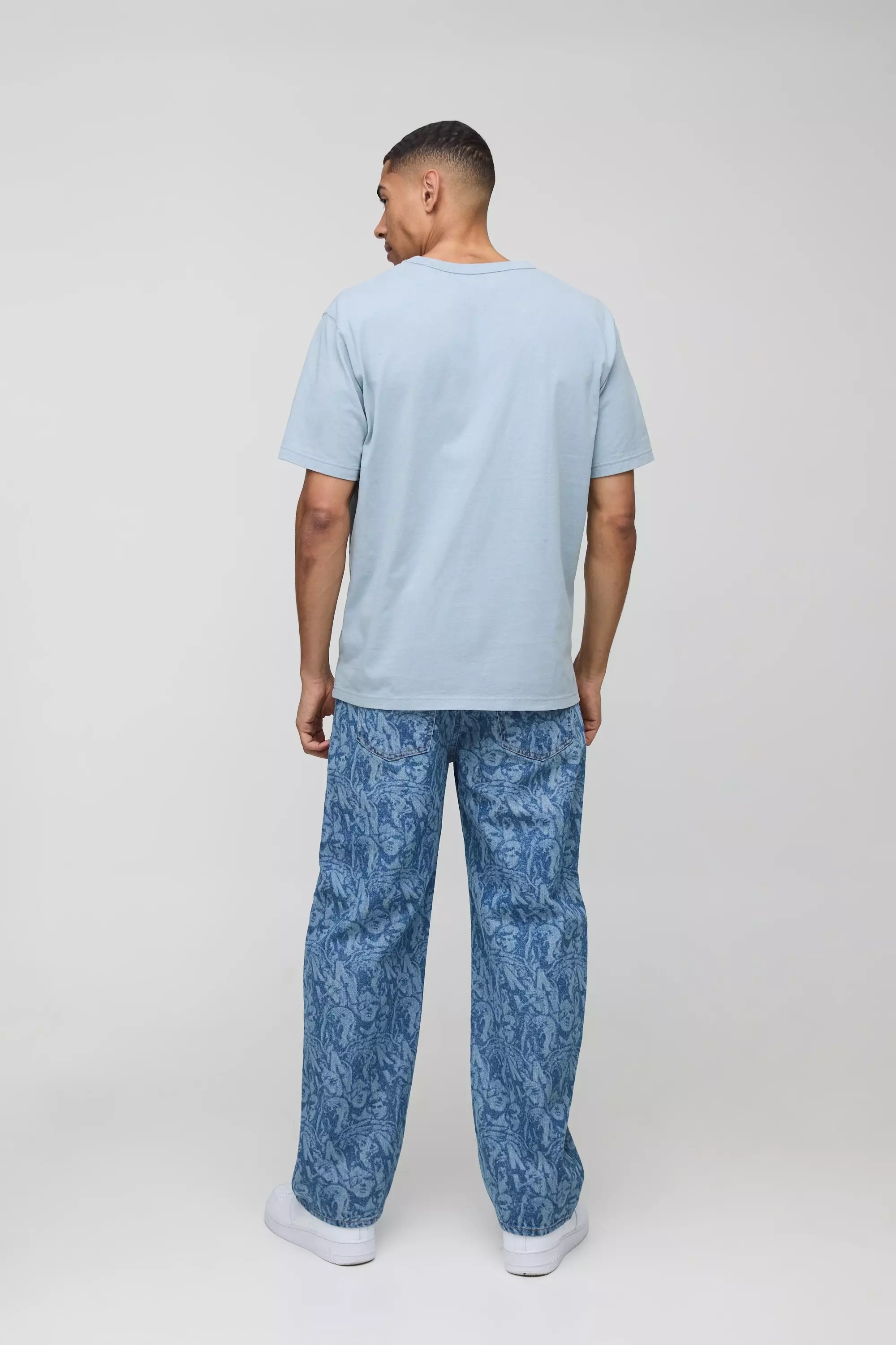 Mid blue Relaxed Rigid Laser Printed Denim Jeans alternative image