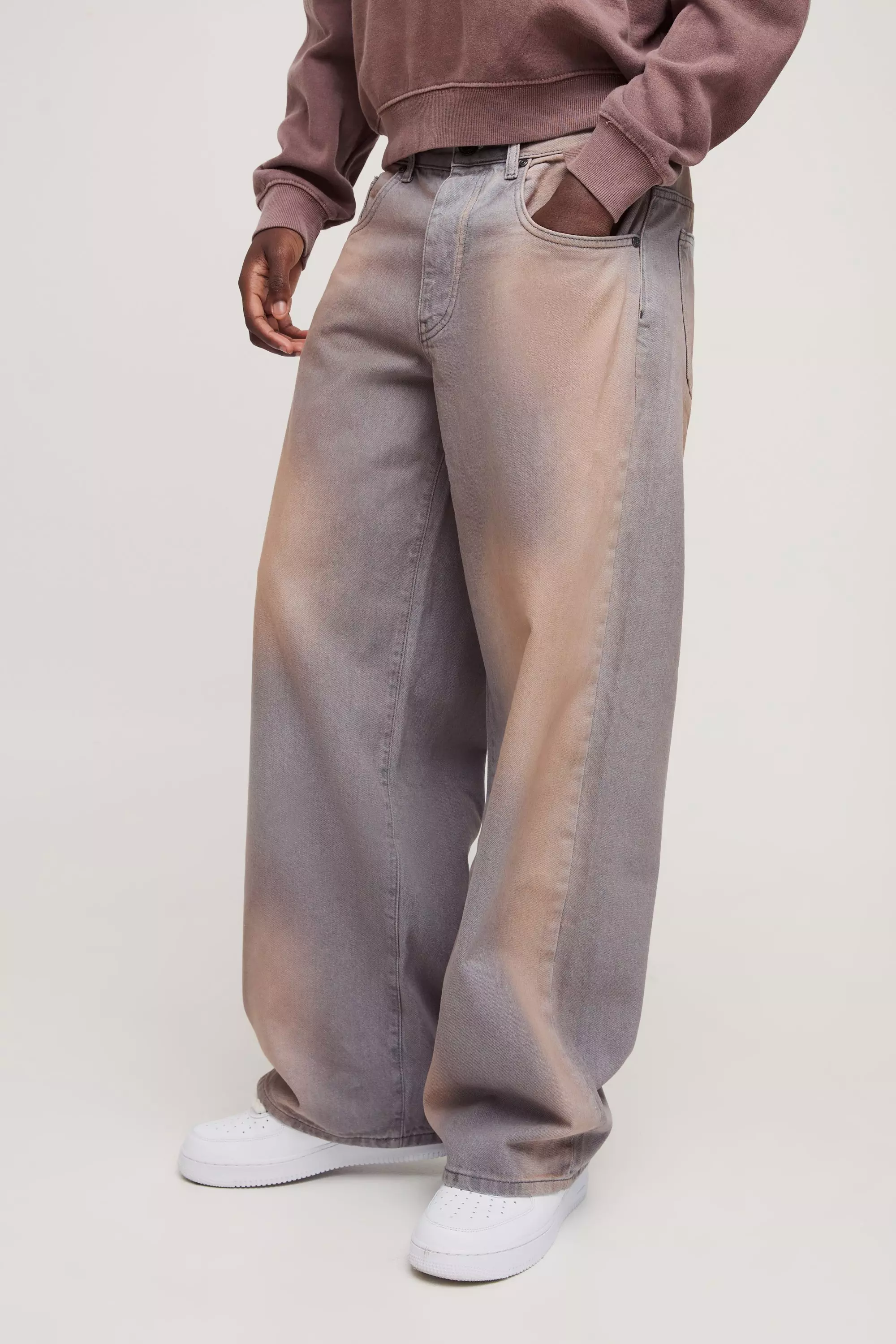 Grey Baggy Rigid Bleached Overdye Denim Jeans