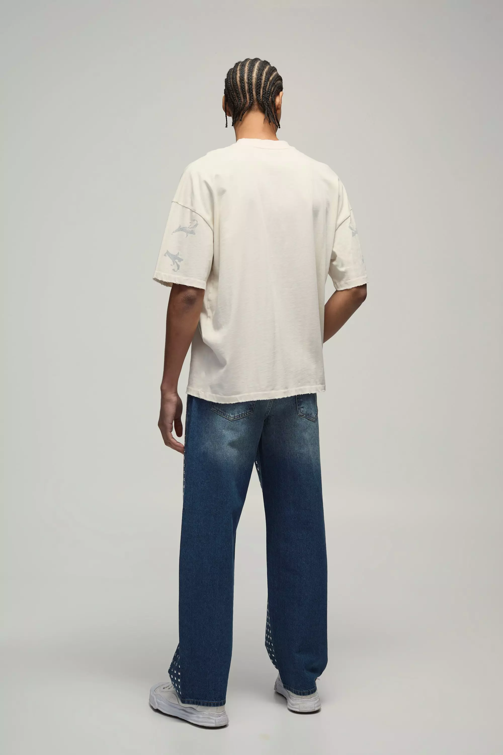 Mid blue Relaxed Rigid Studded Denim Jeans alternative image