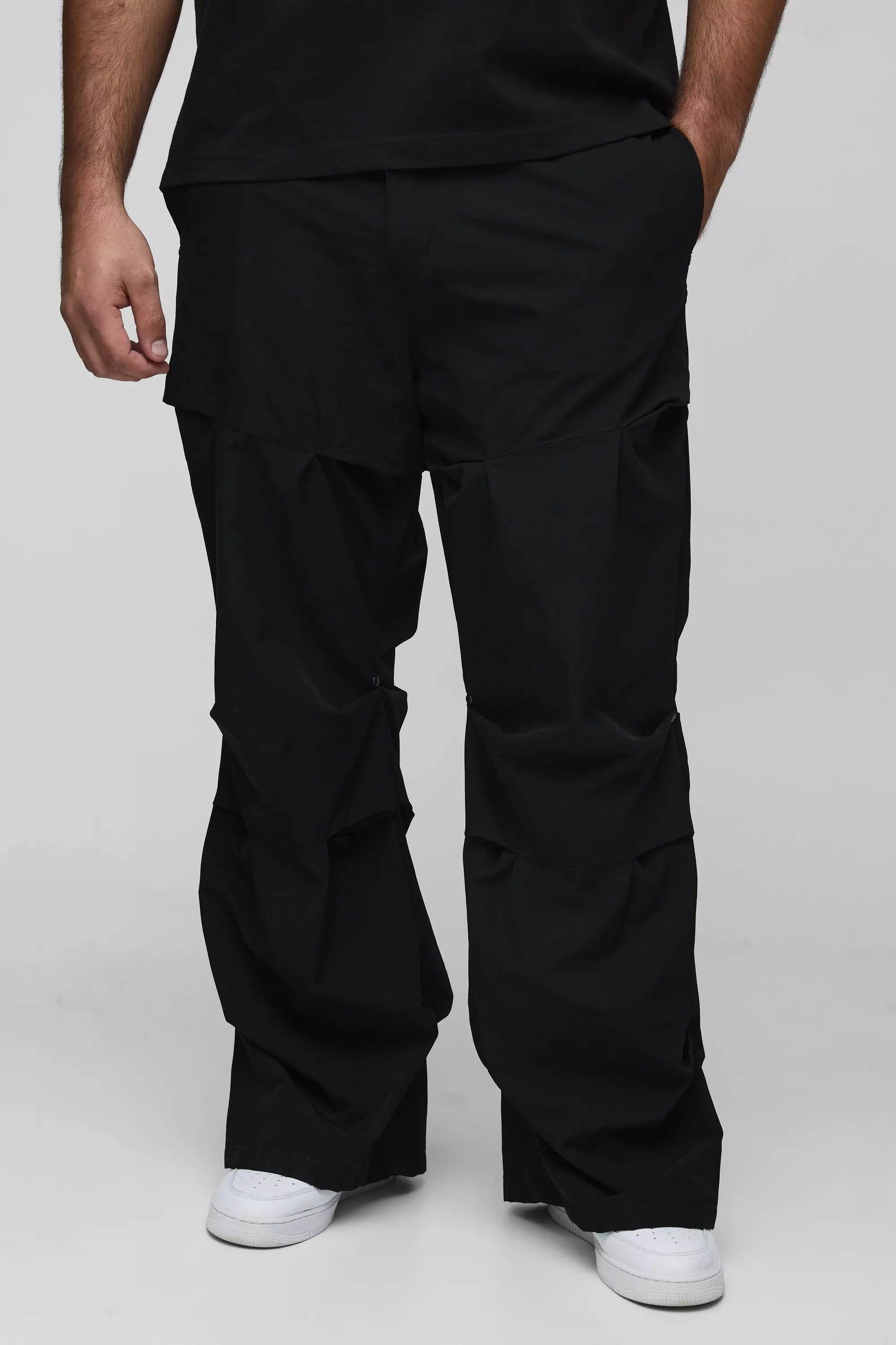 Plus Slim Fit Flare Stacked Pants With Ruched Detail Black