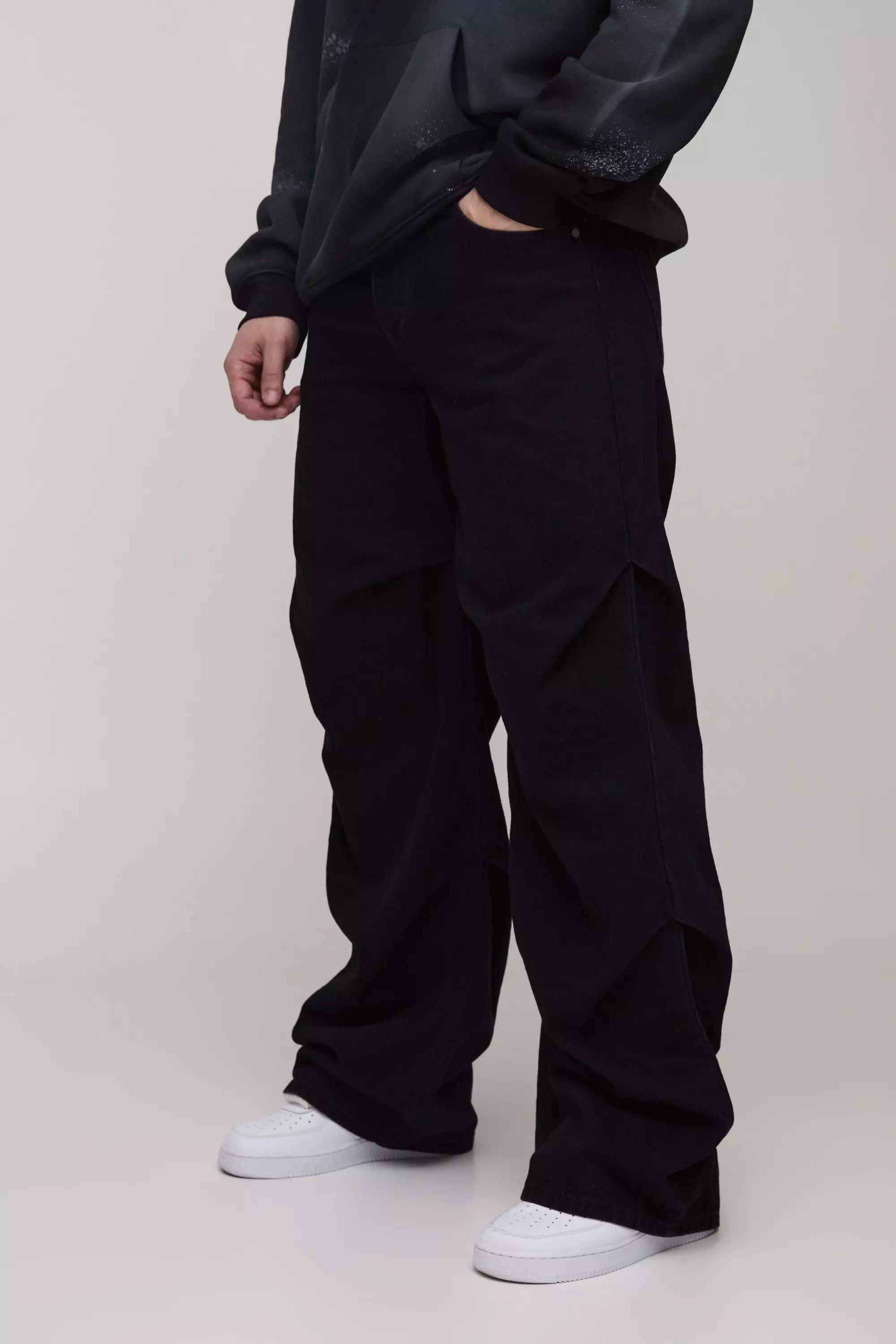 Washed black Tall Baggy Ruched Detail Jeans alternative image
