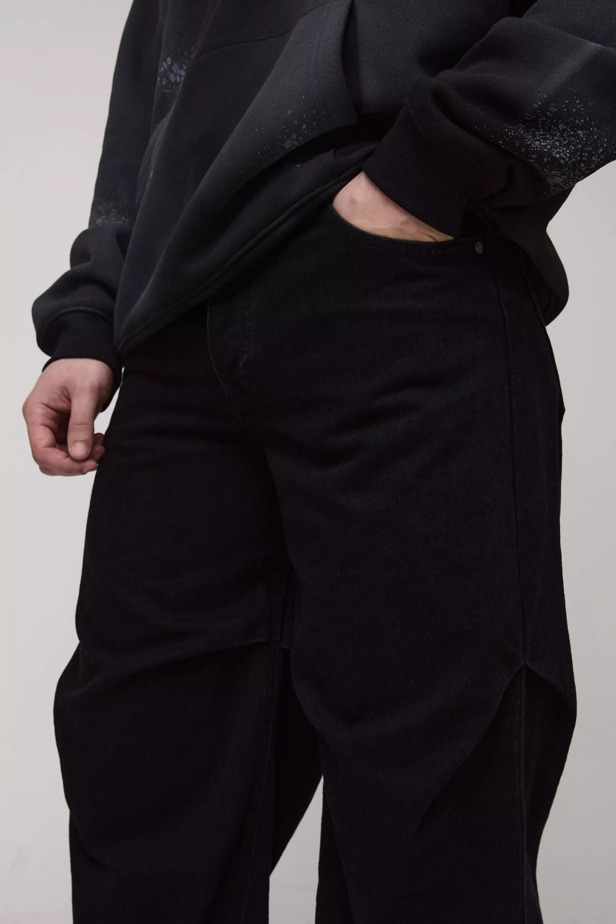 Washed black Tall Baggy Ruched Detail Jeans alternative image