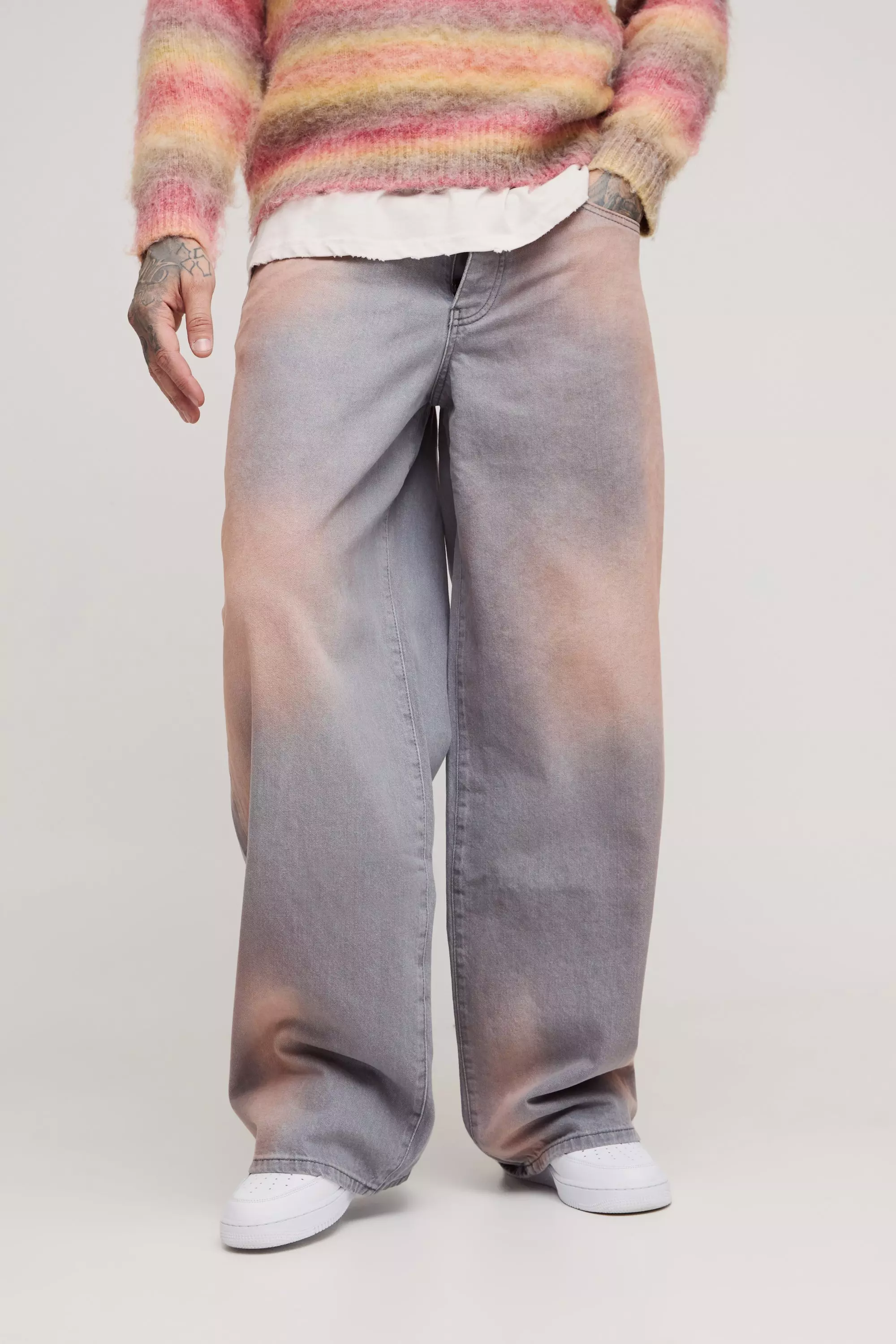 Tall Baggy Bleached Overdye Jeans Grey