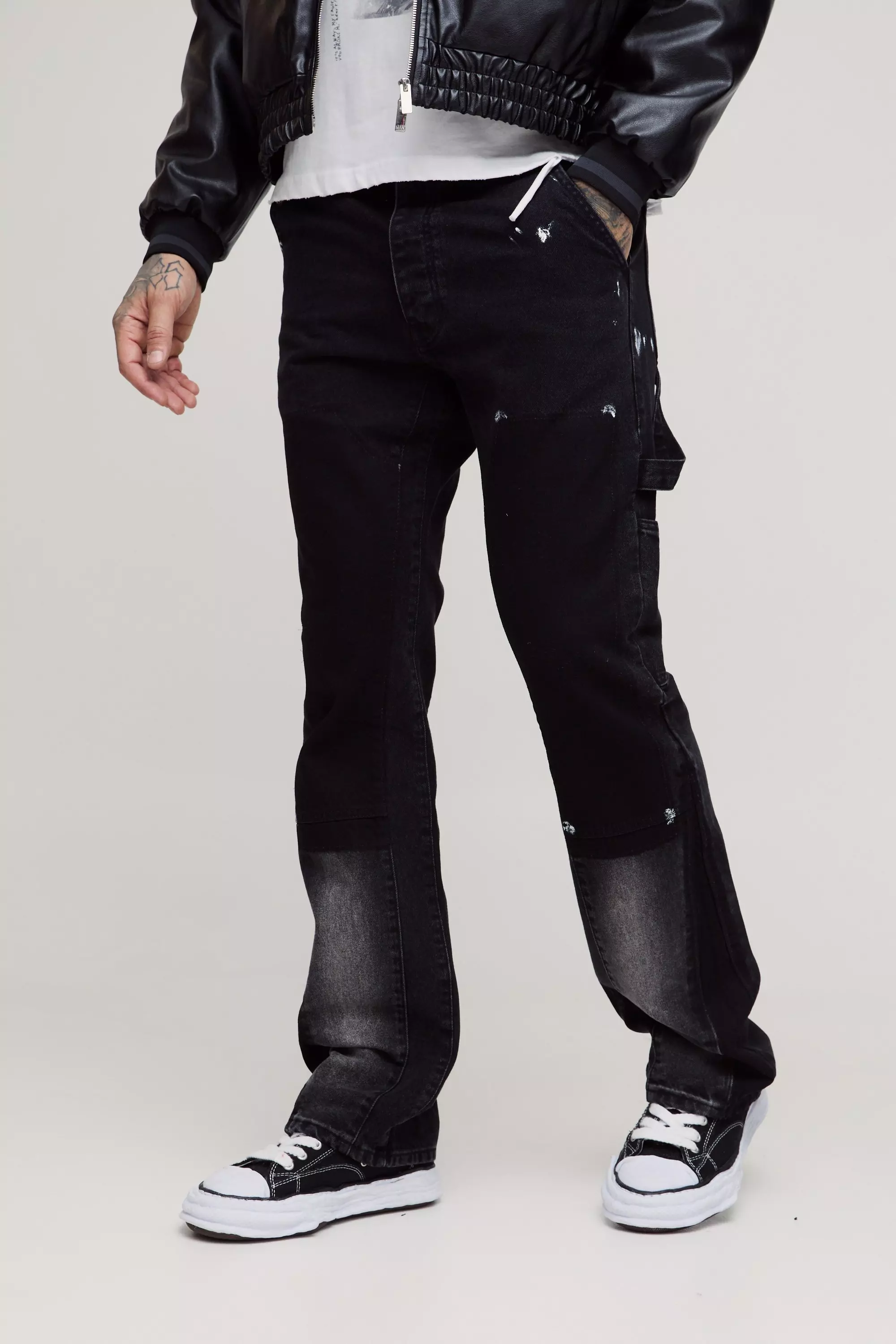 Washed black Tall Slim Flared Carpenter Jeans alternative image