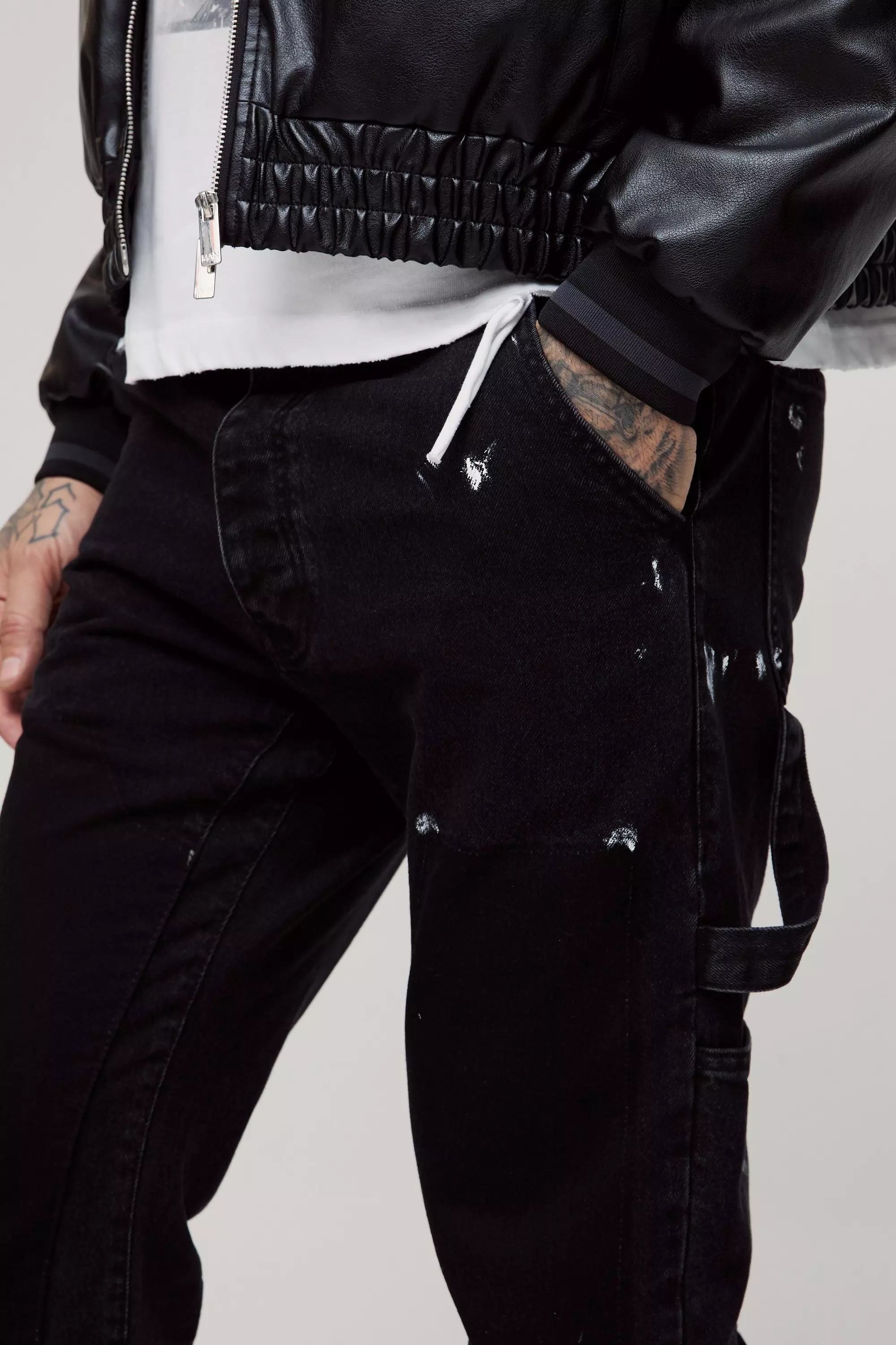 Washed black Tall Slim Flared Carpenter Jeans alternative image