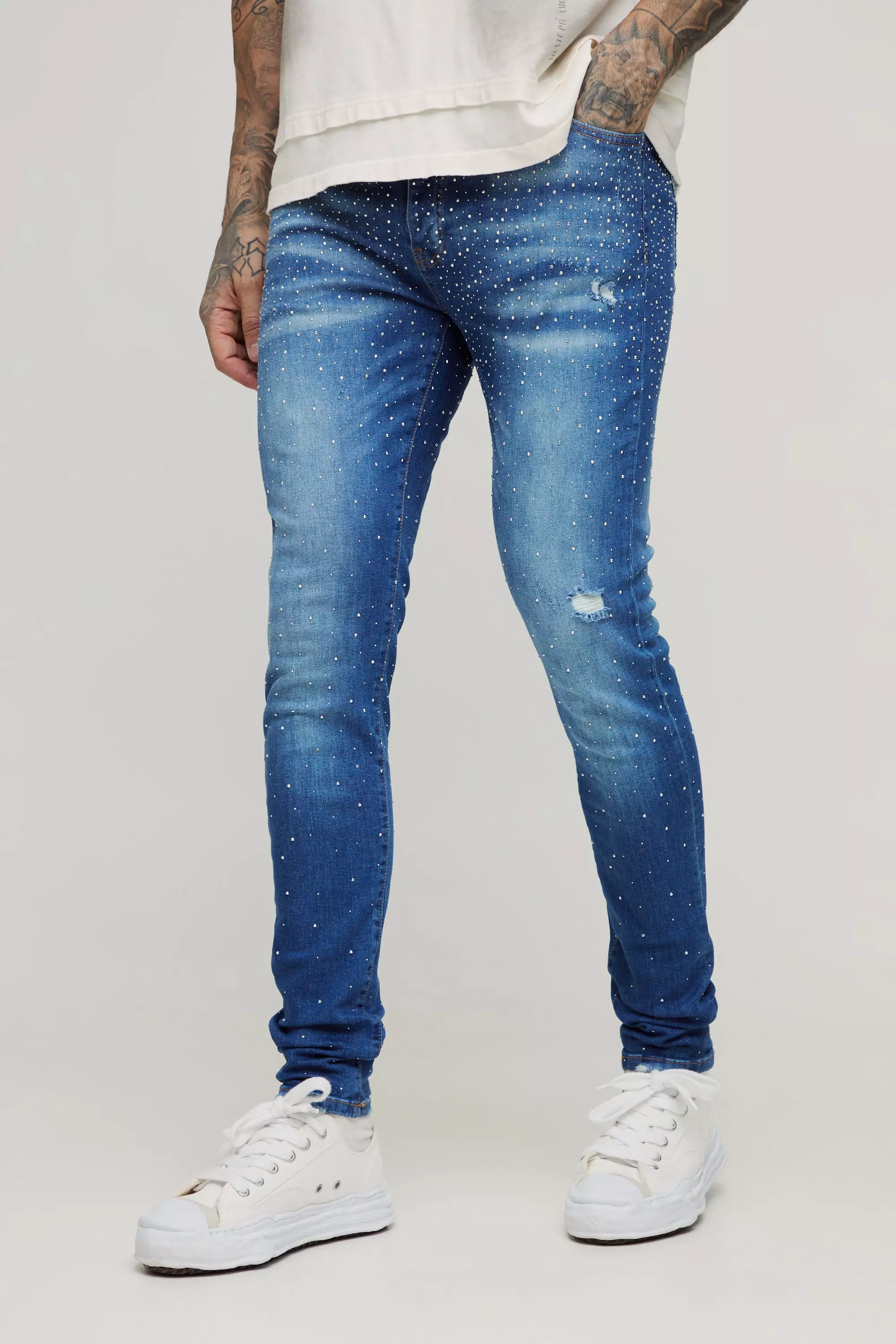 Light blue Tall Skinny Stretch Rhinestone Jeans alternative image