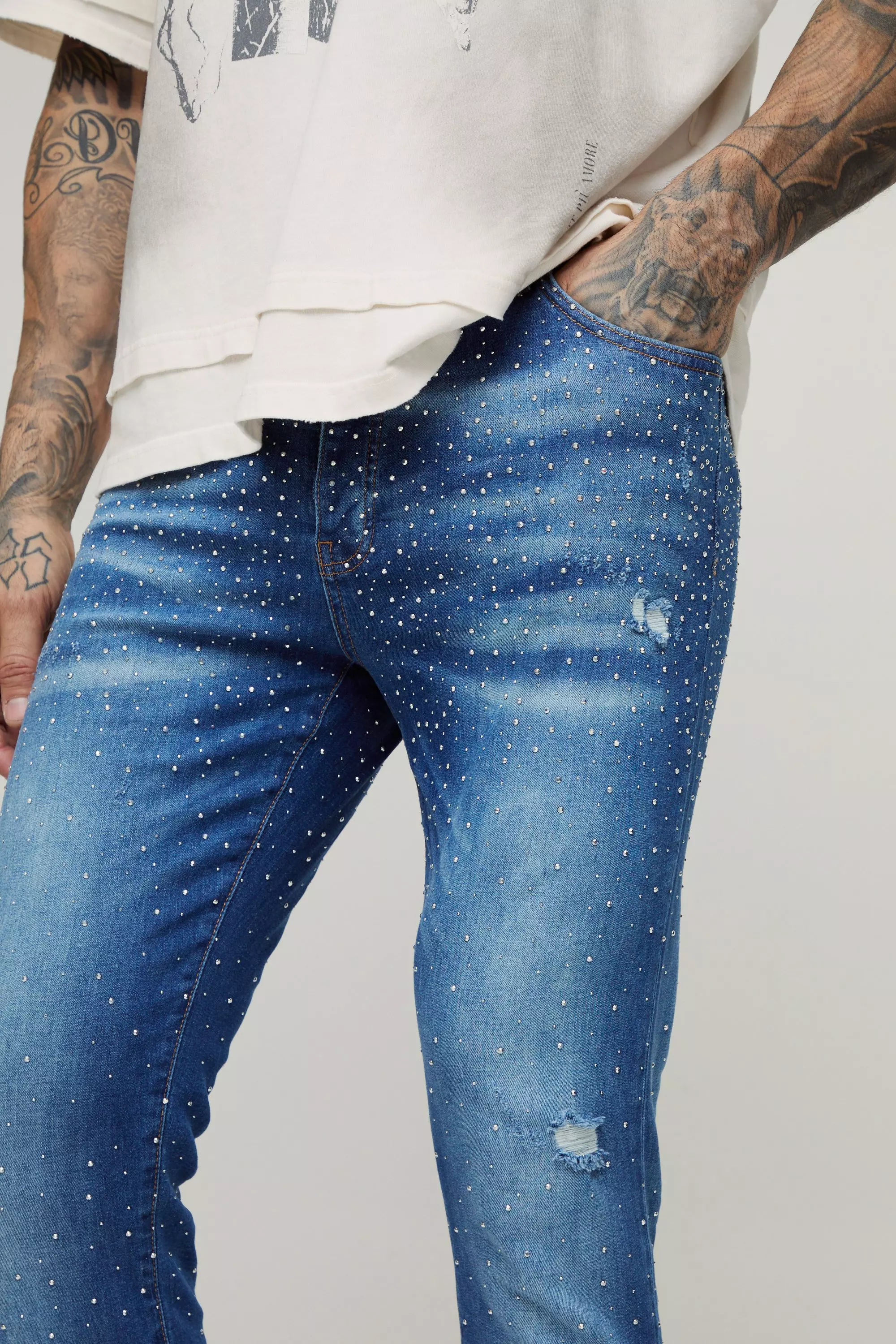 Light blue Tall Skinny Stretch Rhinestone Jeans alternative image