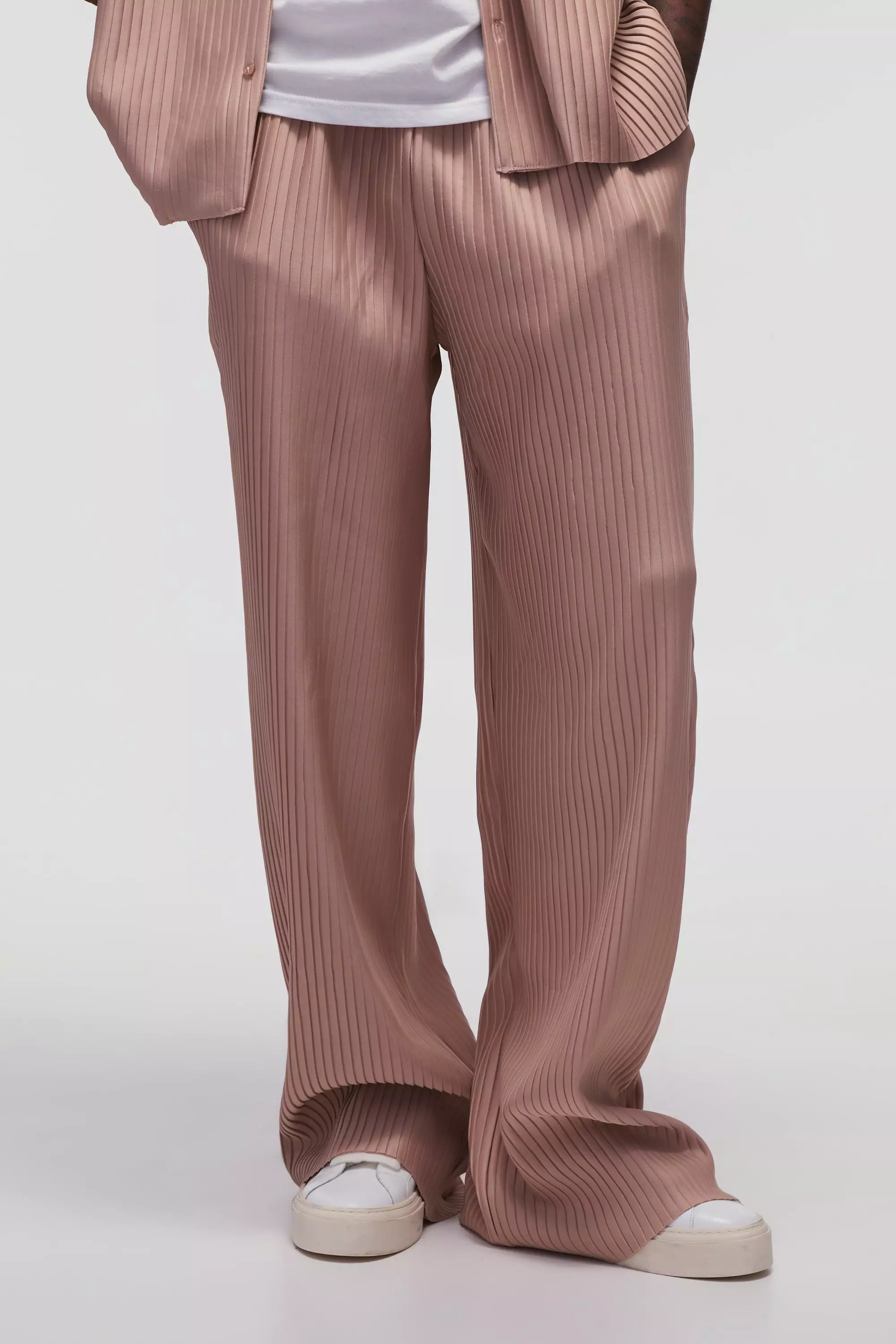 Taupe Tall Geplooide Wide Leg Broek alternatieve afbeelding