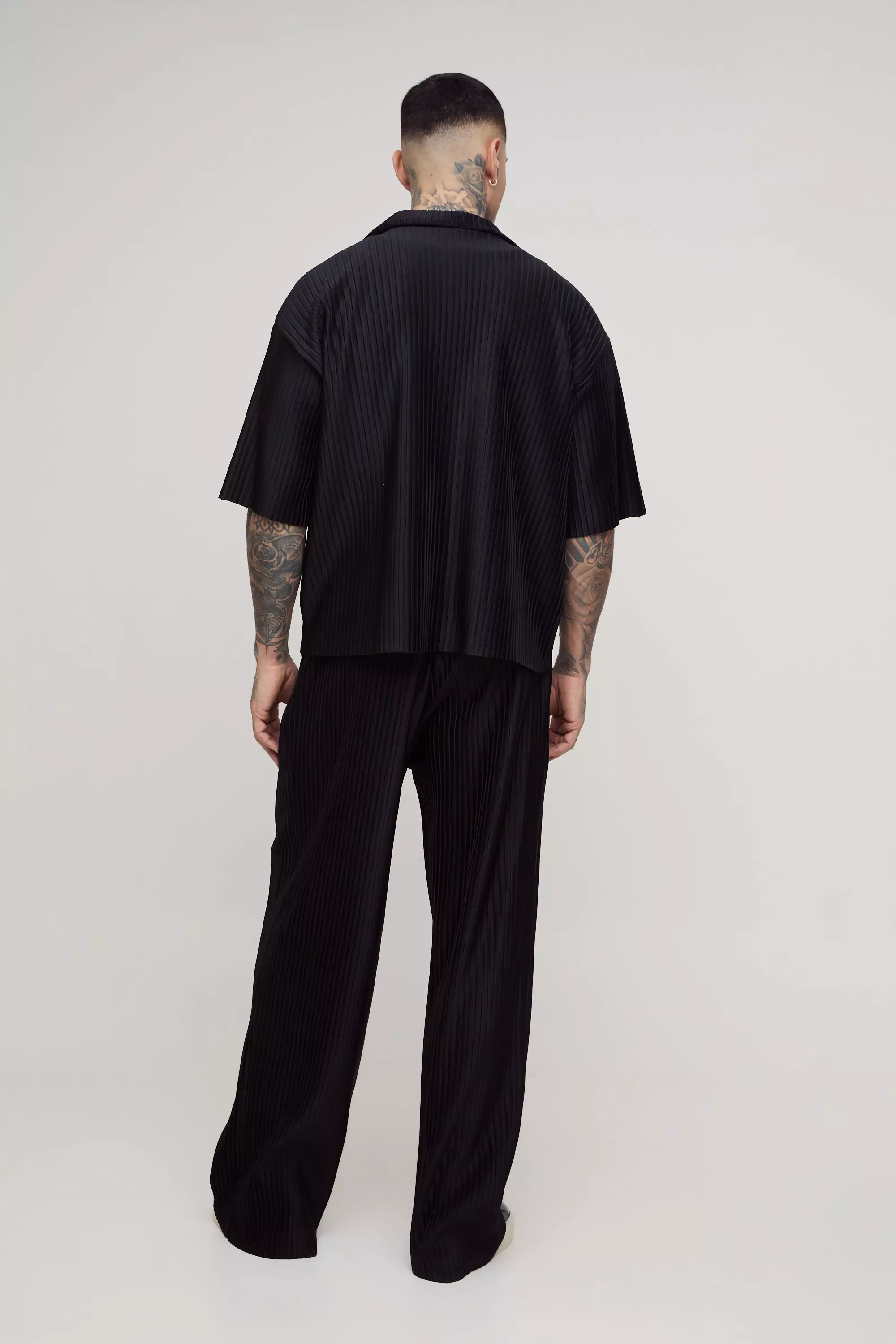 Black Tall Oversized Boxy Revere Pleated Shirt alternative image