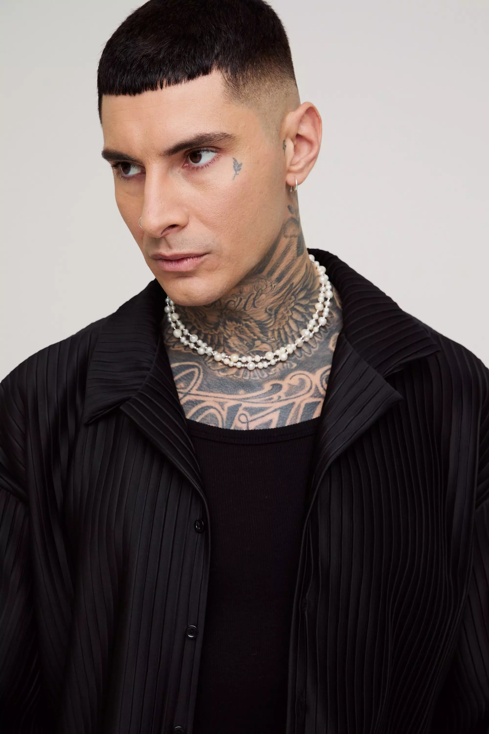 Black Tall Oversized Boxy Revere Pleated Shirt alternative image