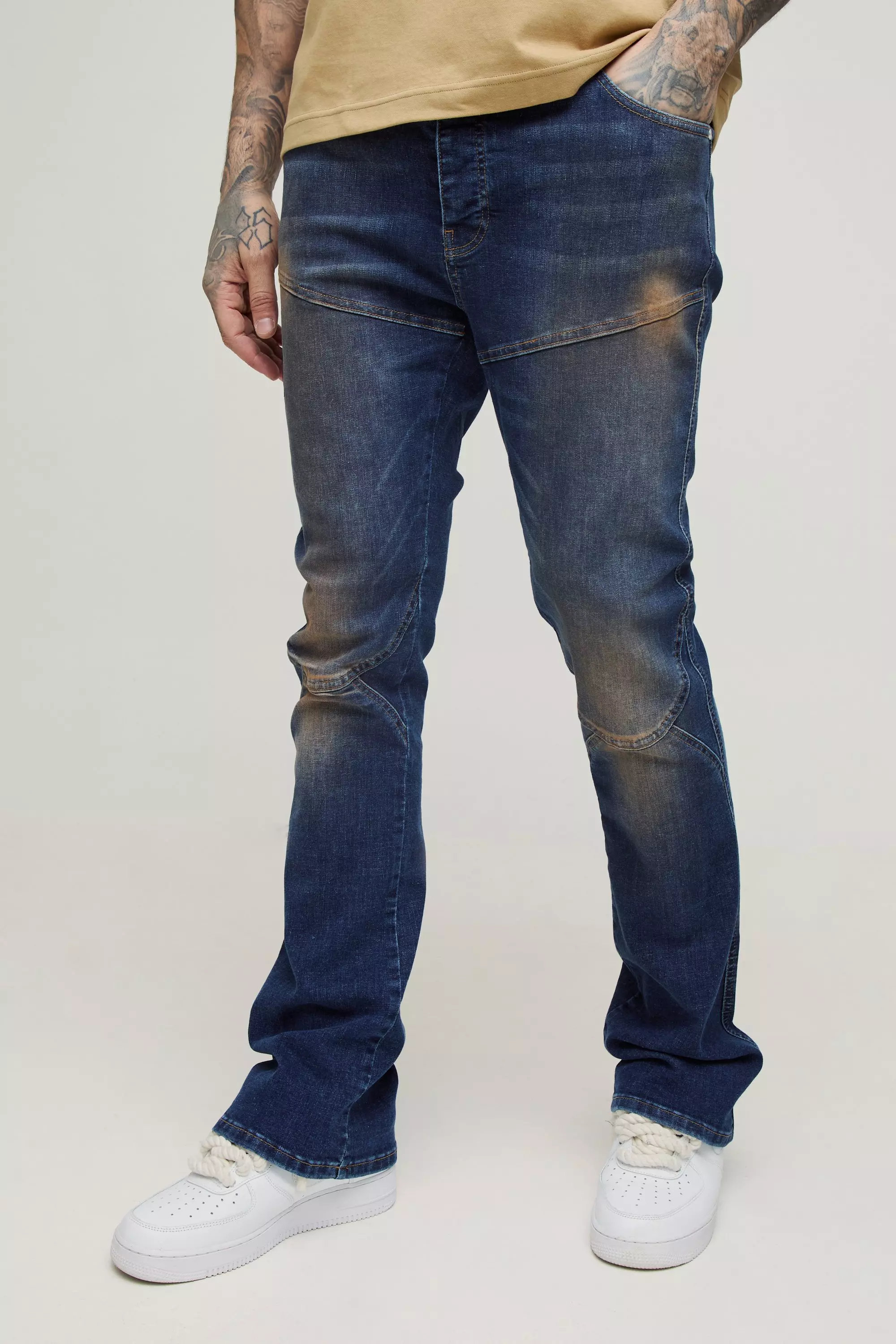 Mid blue Tall Stretch Skinny Seam Detail Flared Jeans alternative image