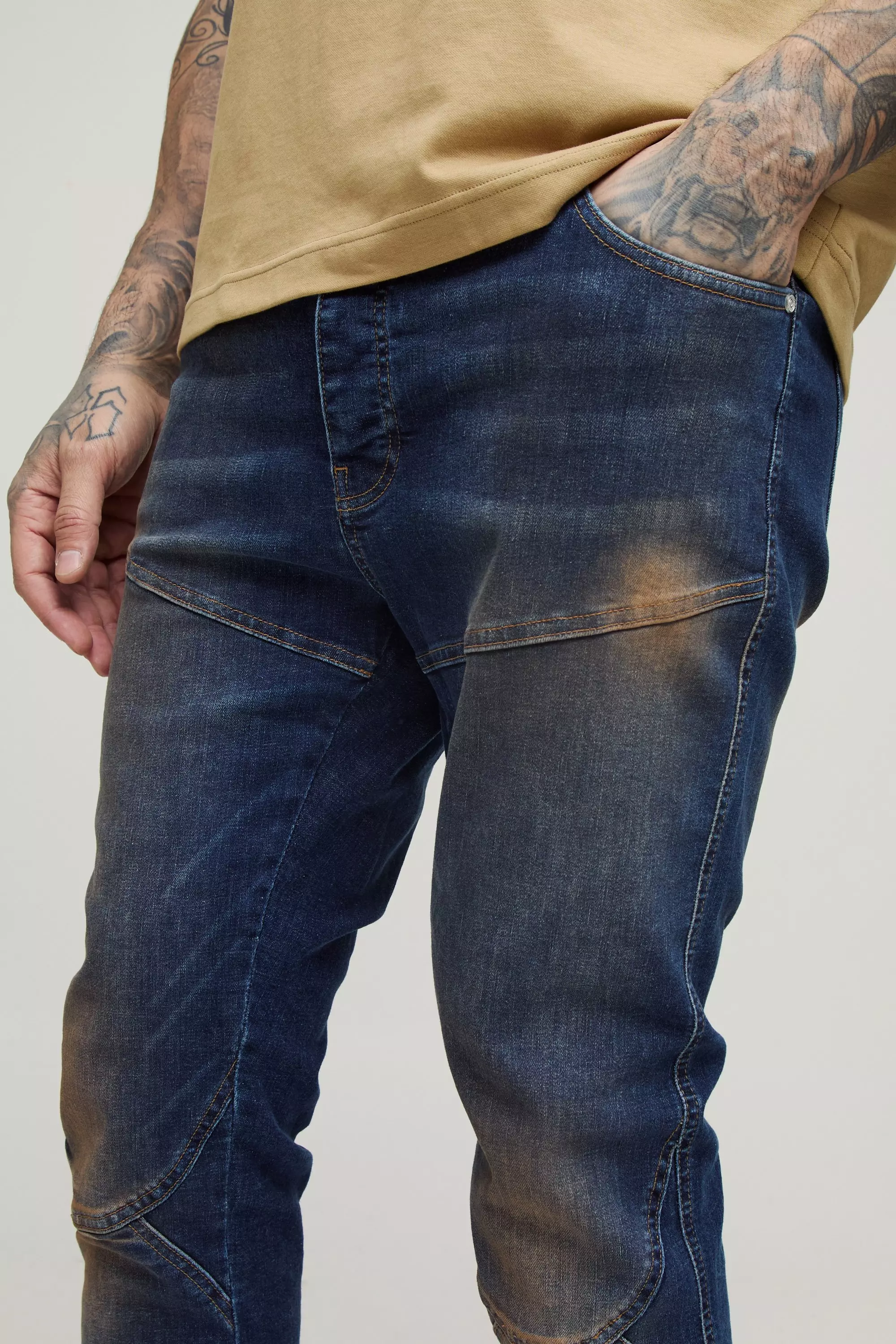 Mid blue Tall Stretch Skinny Seam Detail Flared Jeans alternative image