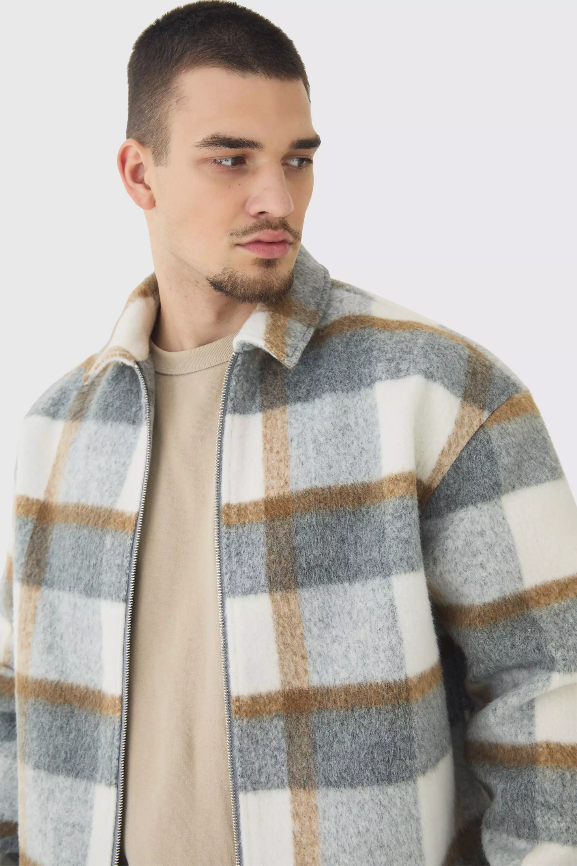 Tall - Surchemise oversize zippée à carreaux, Grey autre image