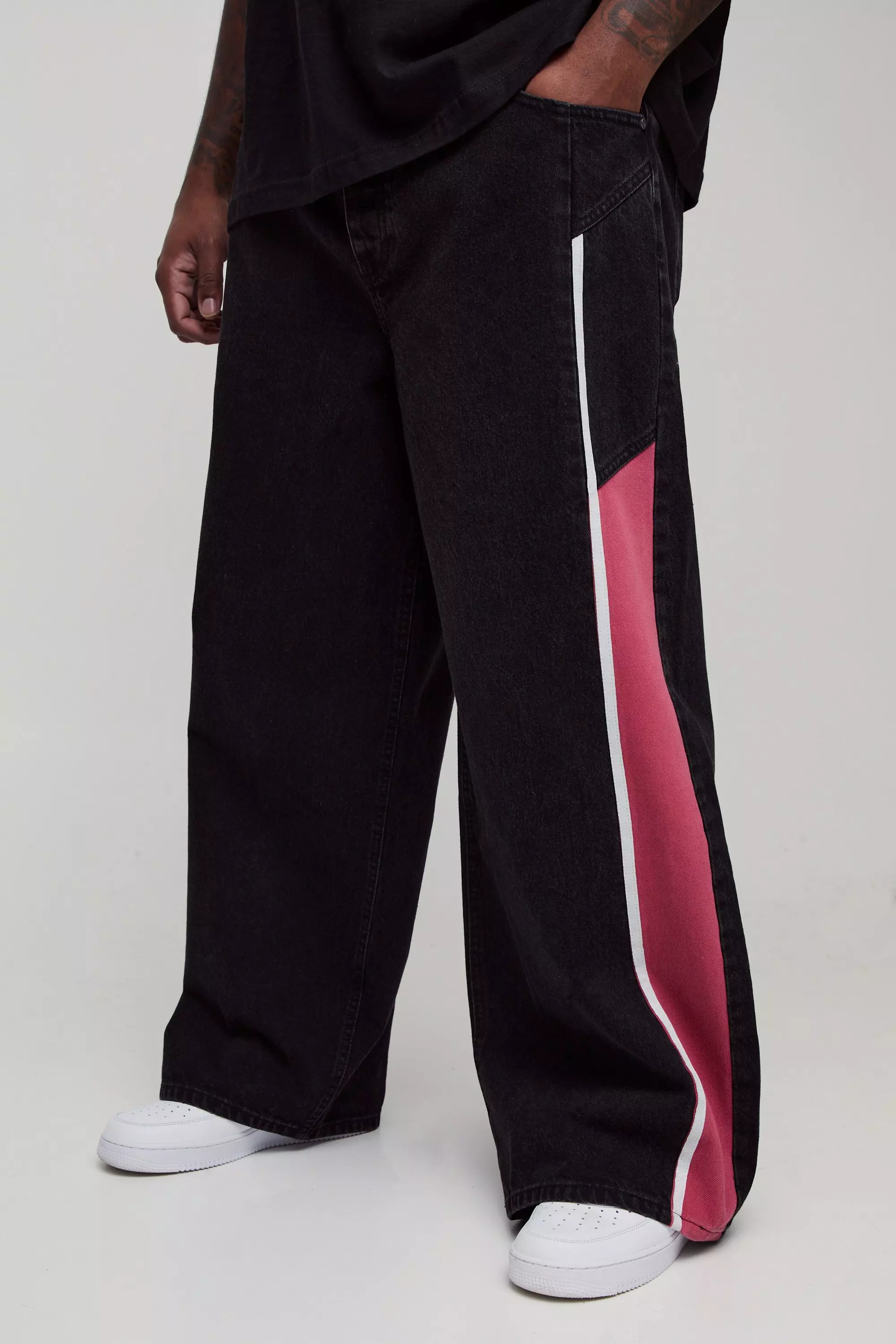 Black Plus Baggy Moto Panel Jeans alternative image