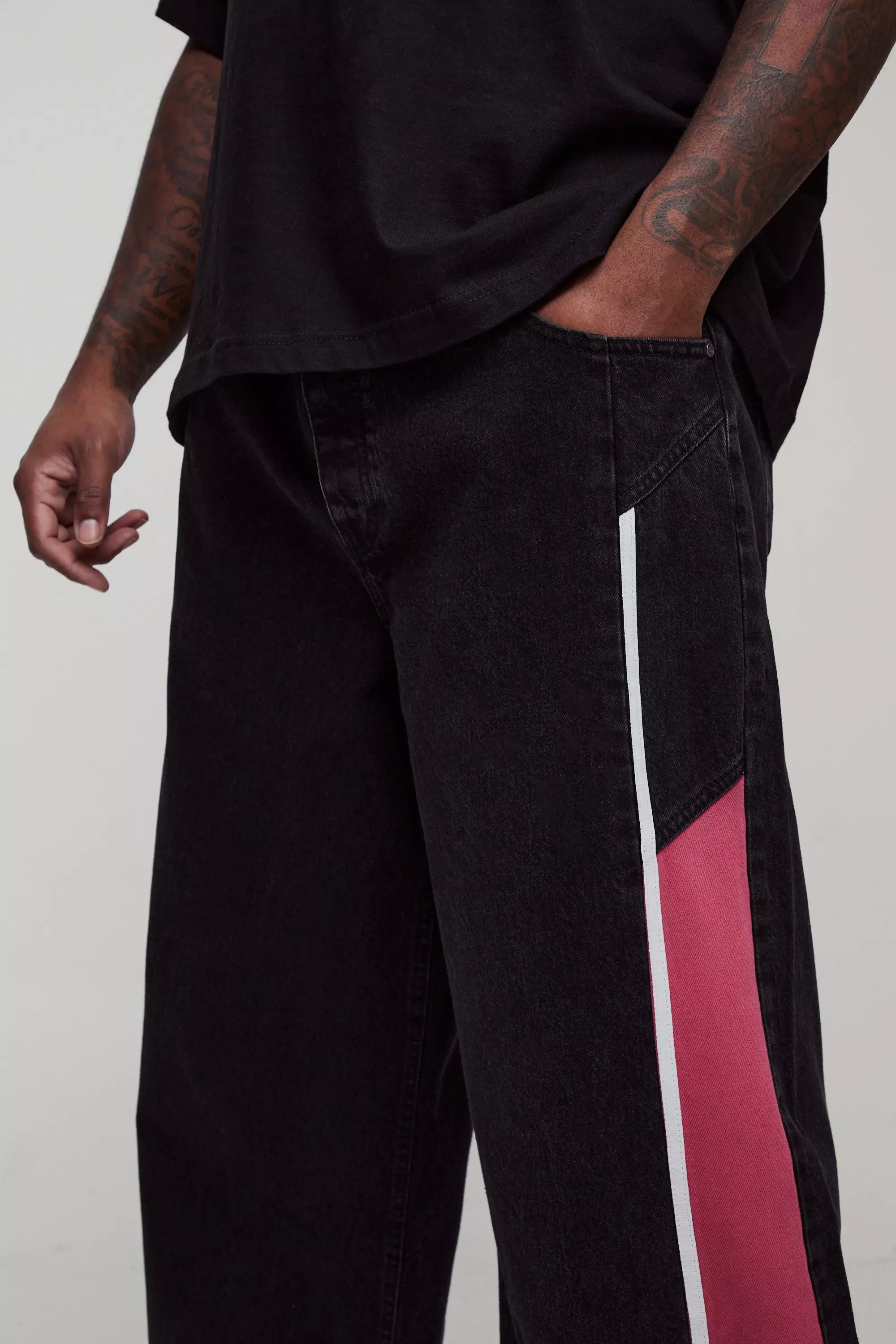 Black Plus Baggy Moto Panel Jeans alternative image