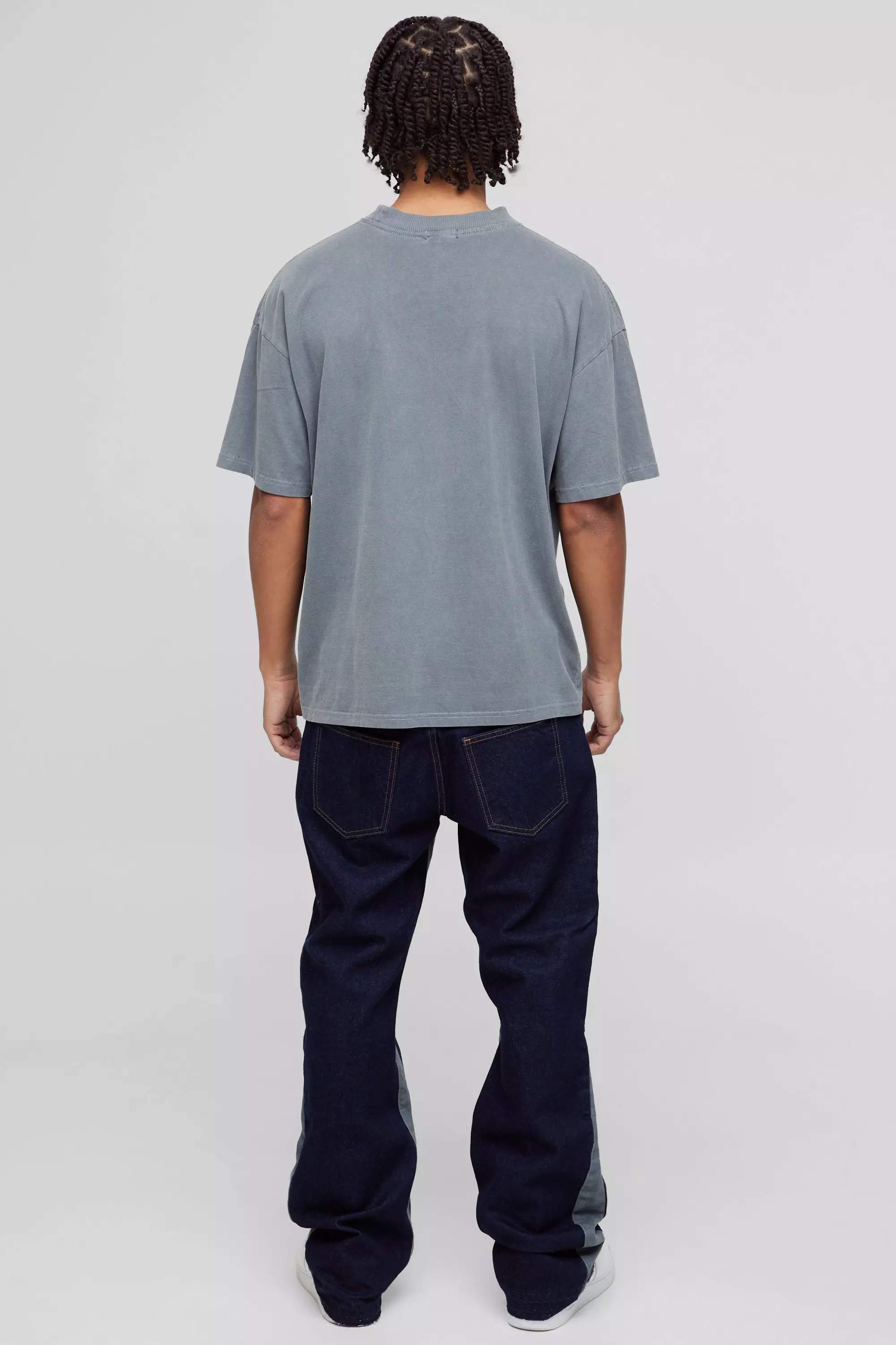 Indigo Onbewerkte Flared Slim Fit Jeans Met Panelen alternatieve afbeelding
