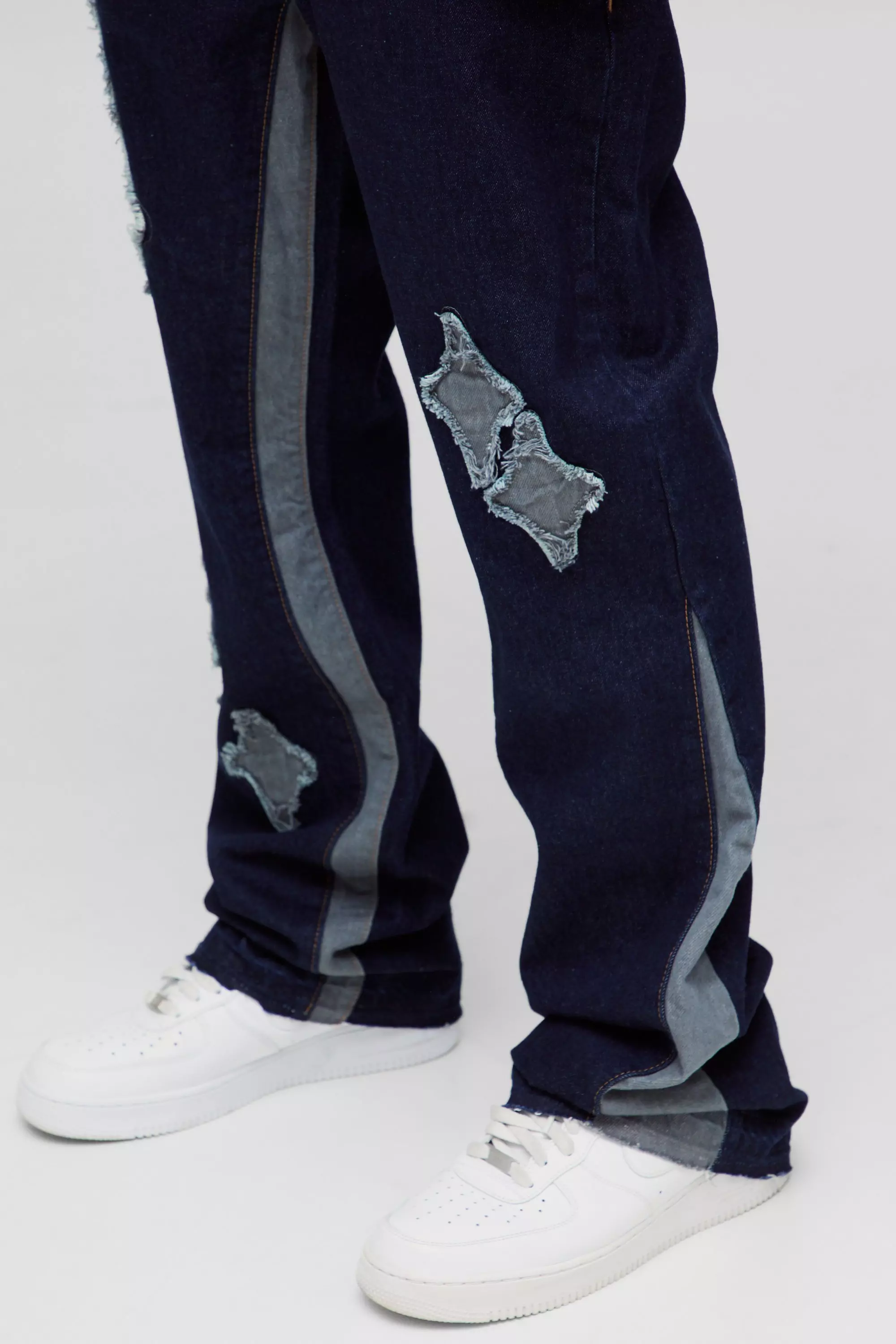 Indigo Onbewerkte Flared Slim Fit Jeans Met Panelen alternatieve afbeelding