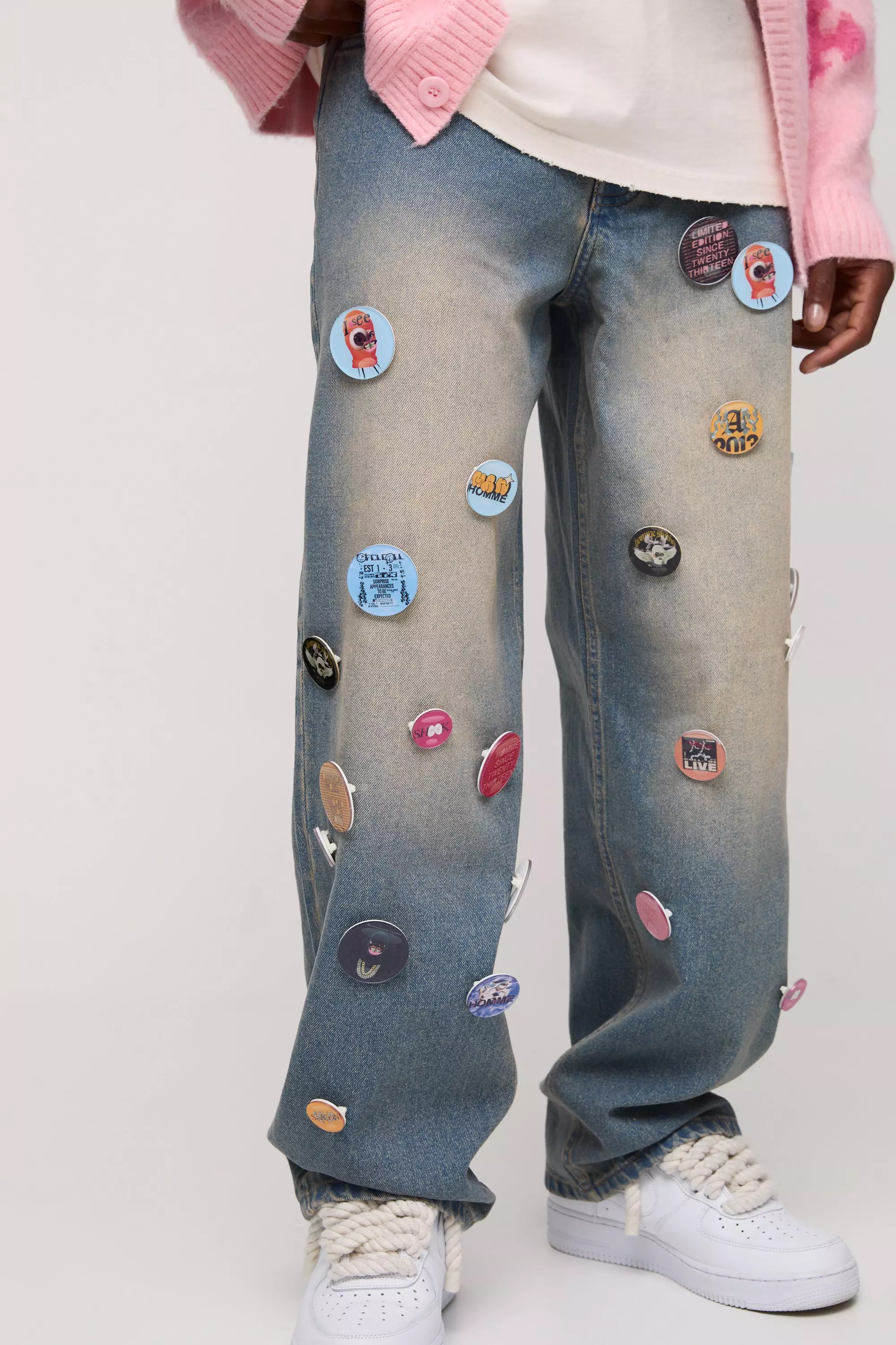 Relaxed Rigid Badge Detail Boxer Waistband Denim Jeans | boohooMAN USA