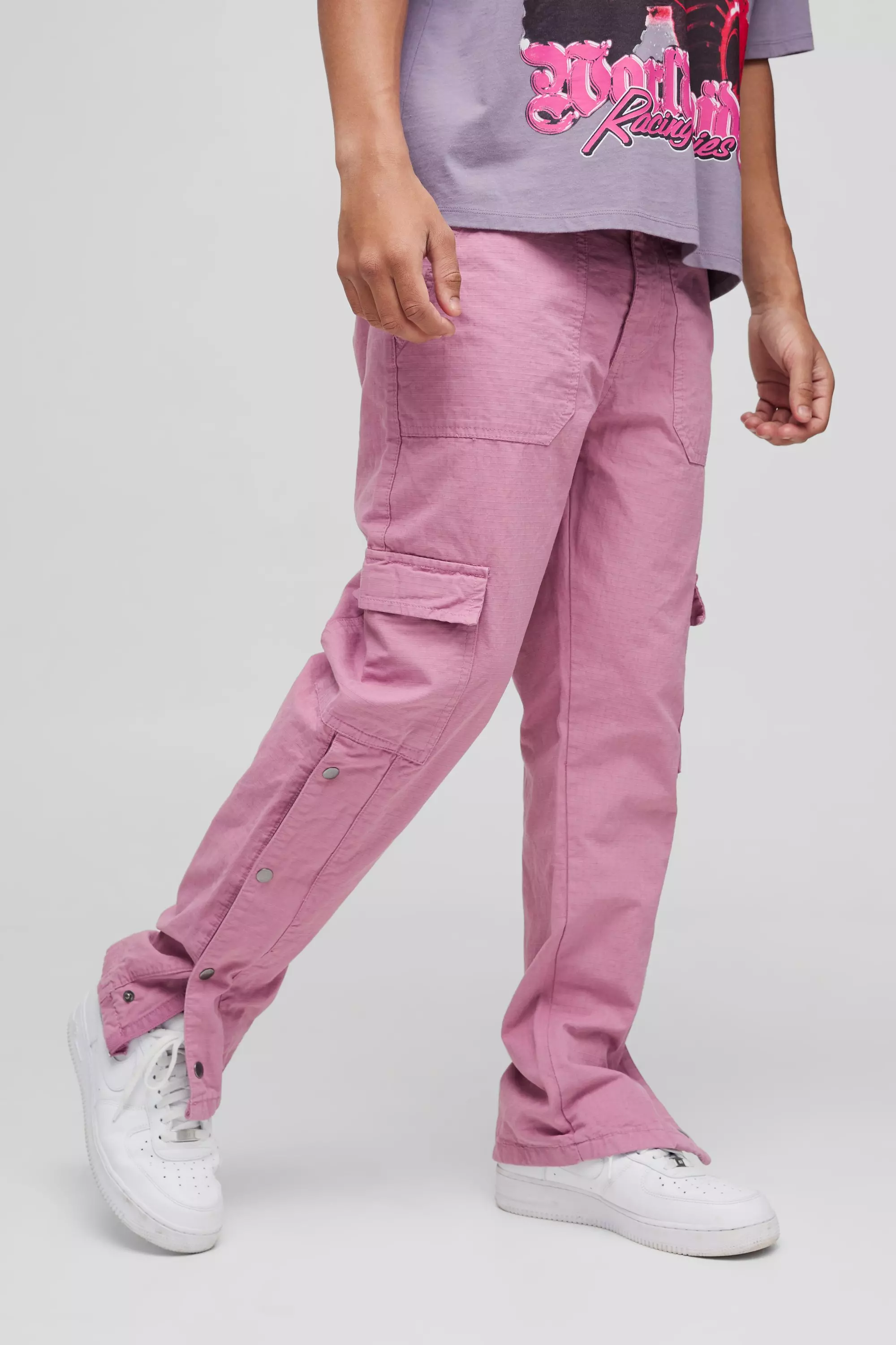 Gerade Ripstop Cargo-Hose mit Druckknöpfen, Mauve alternatives Bild