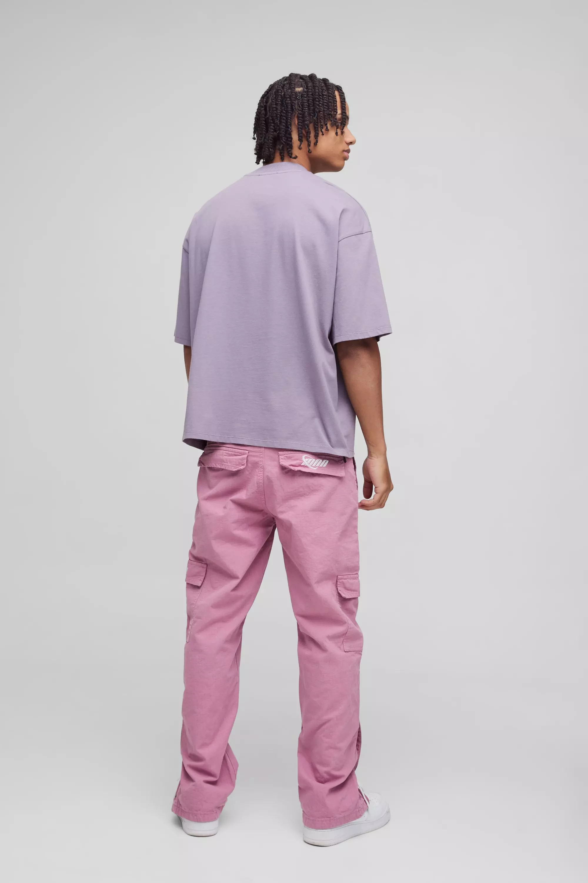 Gerade Ripstop Cargo-Hose mit Druckknöpfen, Mauve alternatives Bild