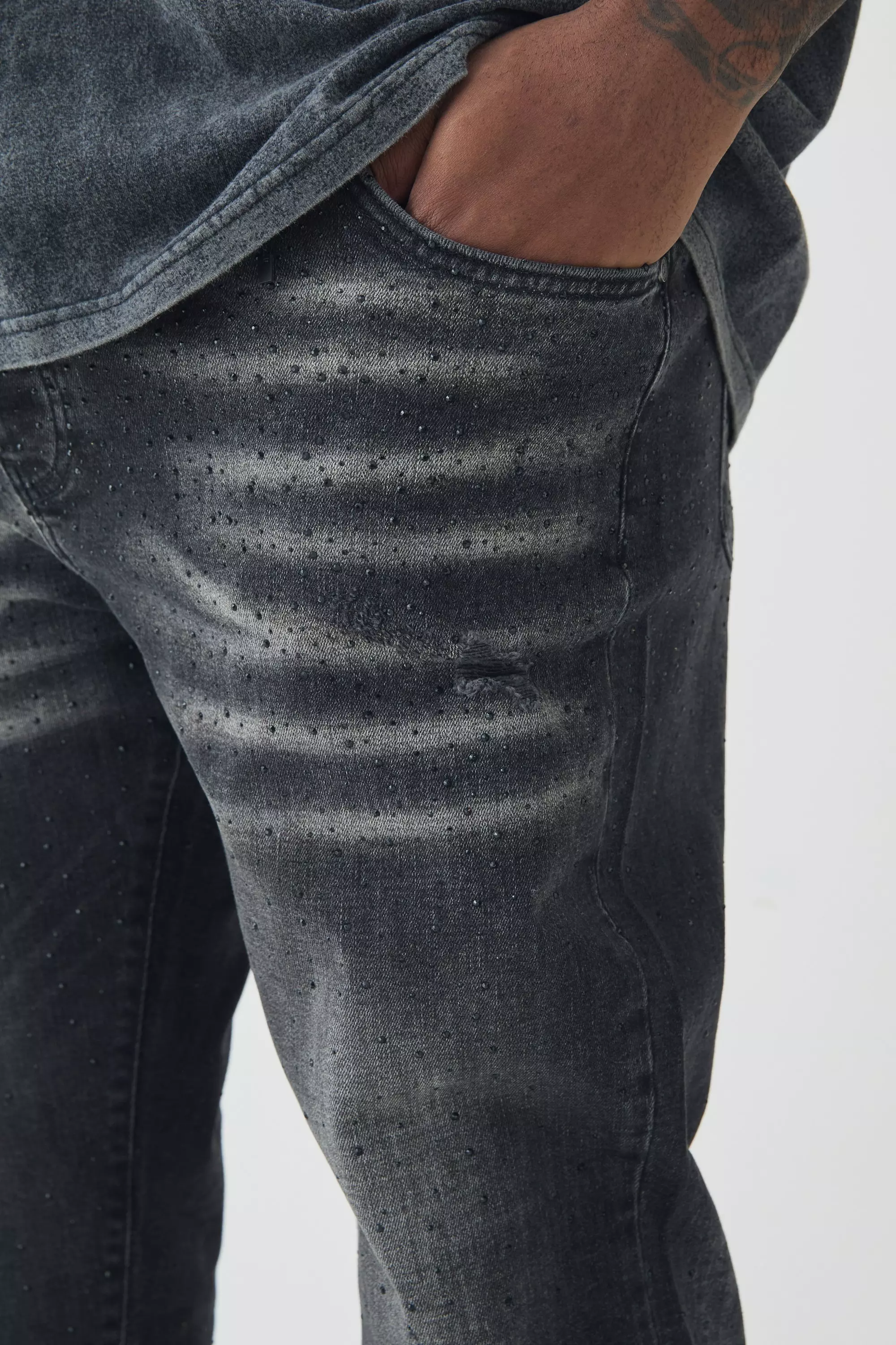 Washed black Plus Skinny Stretch Rhinestone Jeans alternative image