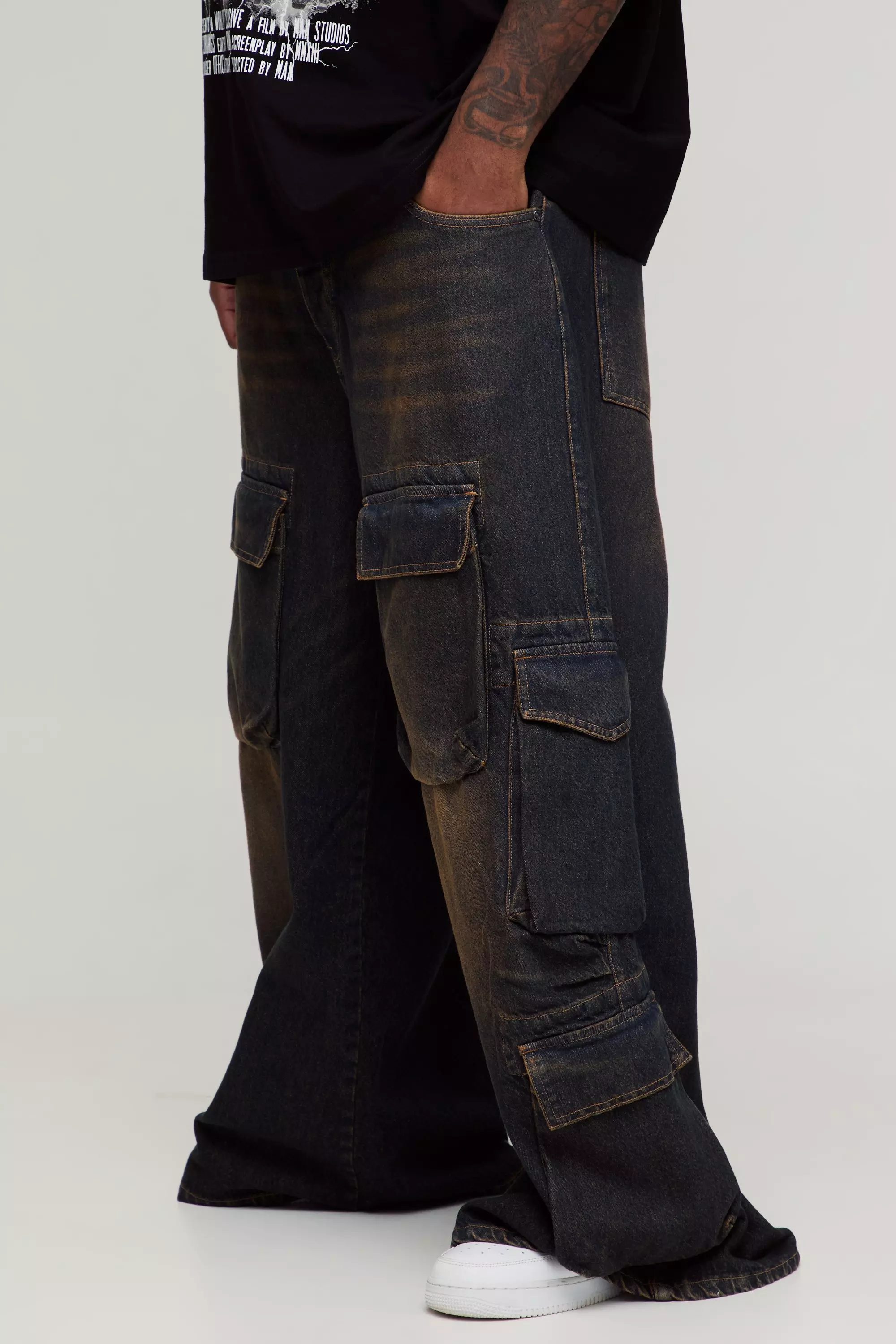 Grande taille - Jean cargo baggy à poches multiples, Petrol autre image