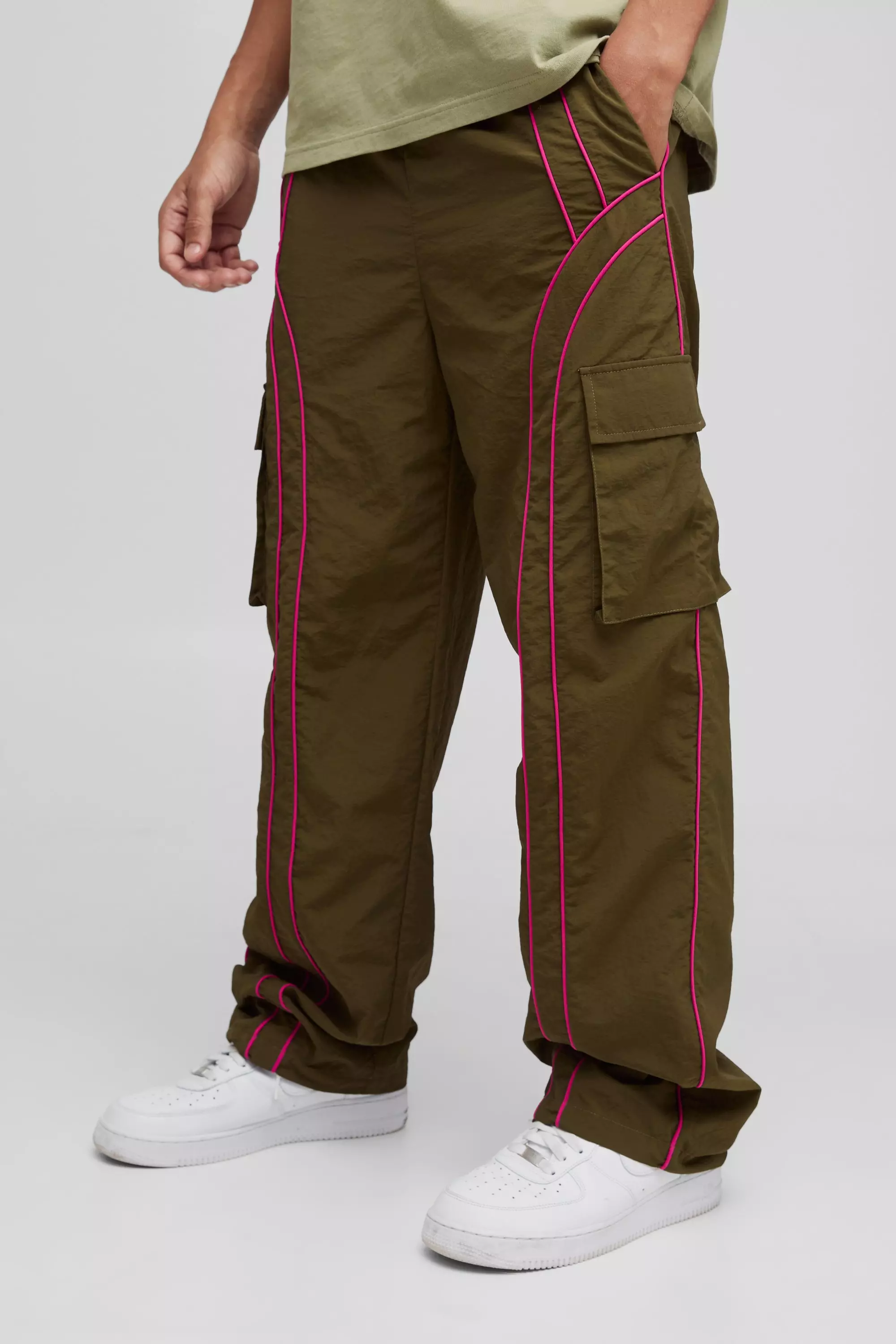Elasticated Waist Relaxed Nylon Pipped Cargo Pants