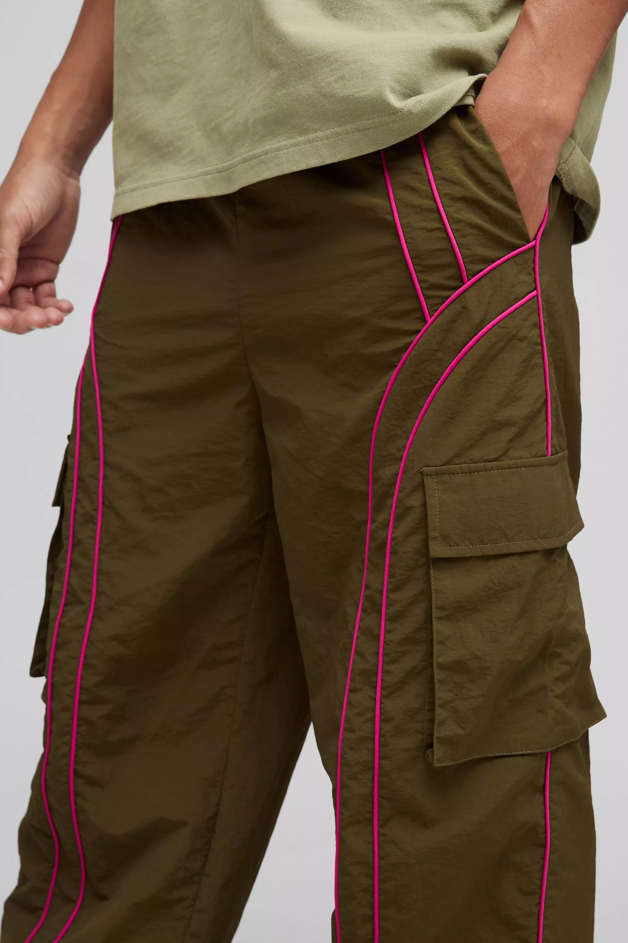 mame★Cotton Nylon Tucked Cargo Trousers Men-s-Nylon-Cargo-Pants-Casual