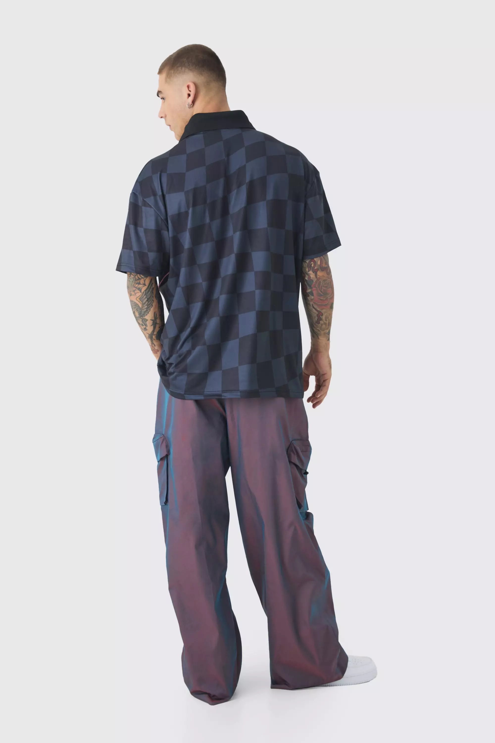 Purple Elasticated Waist Relaxed Iridescent Cargo Trousers alternative image