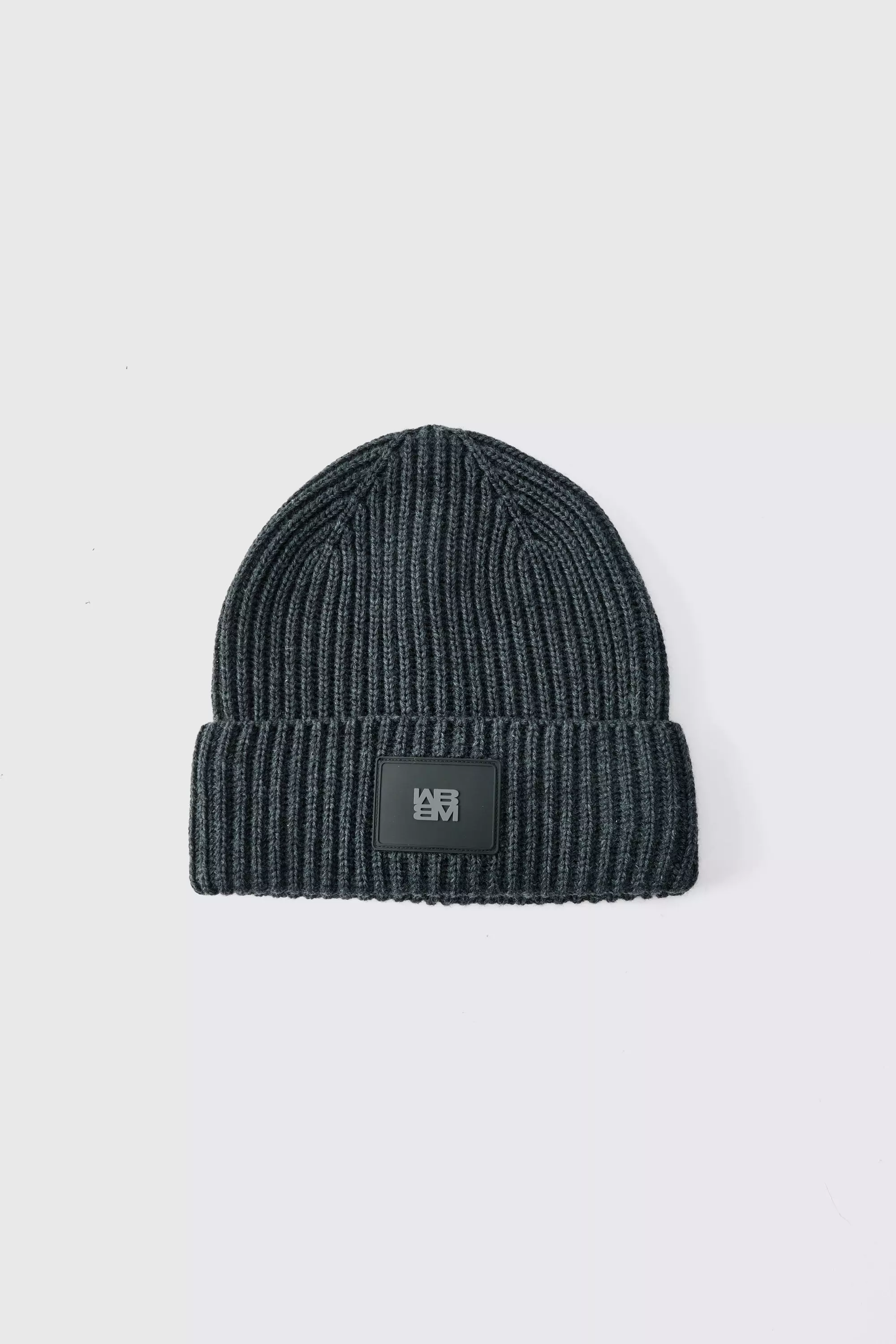 Berretto Beanie In Maglia In Pu Con Placca, Grey immagine alternativa