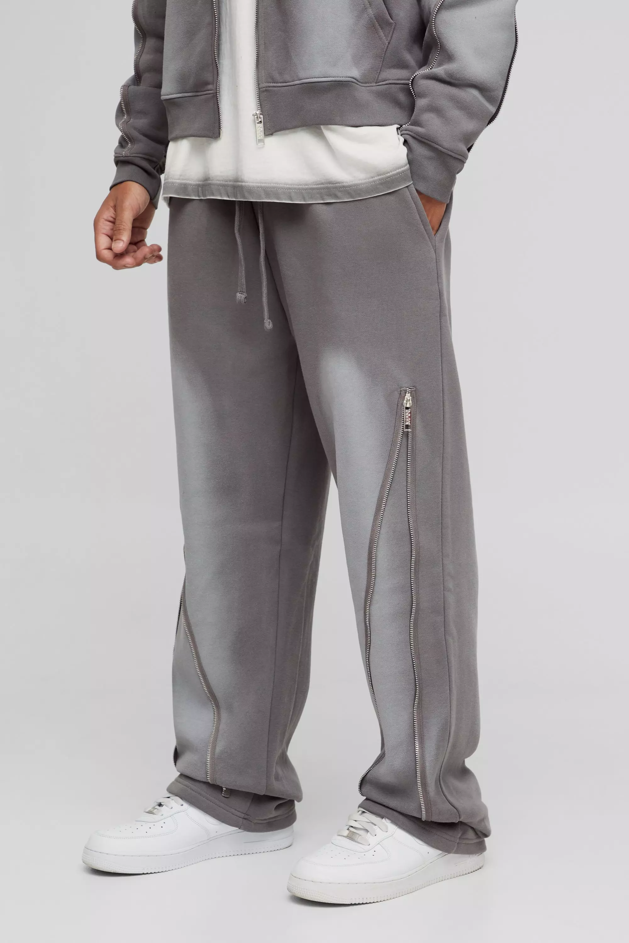 Relaxed Fit Zip Detail Spray Wash Jogger Grey