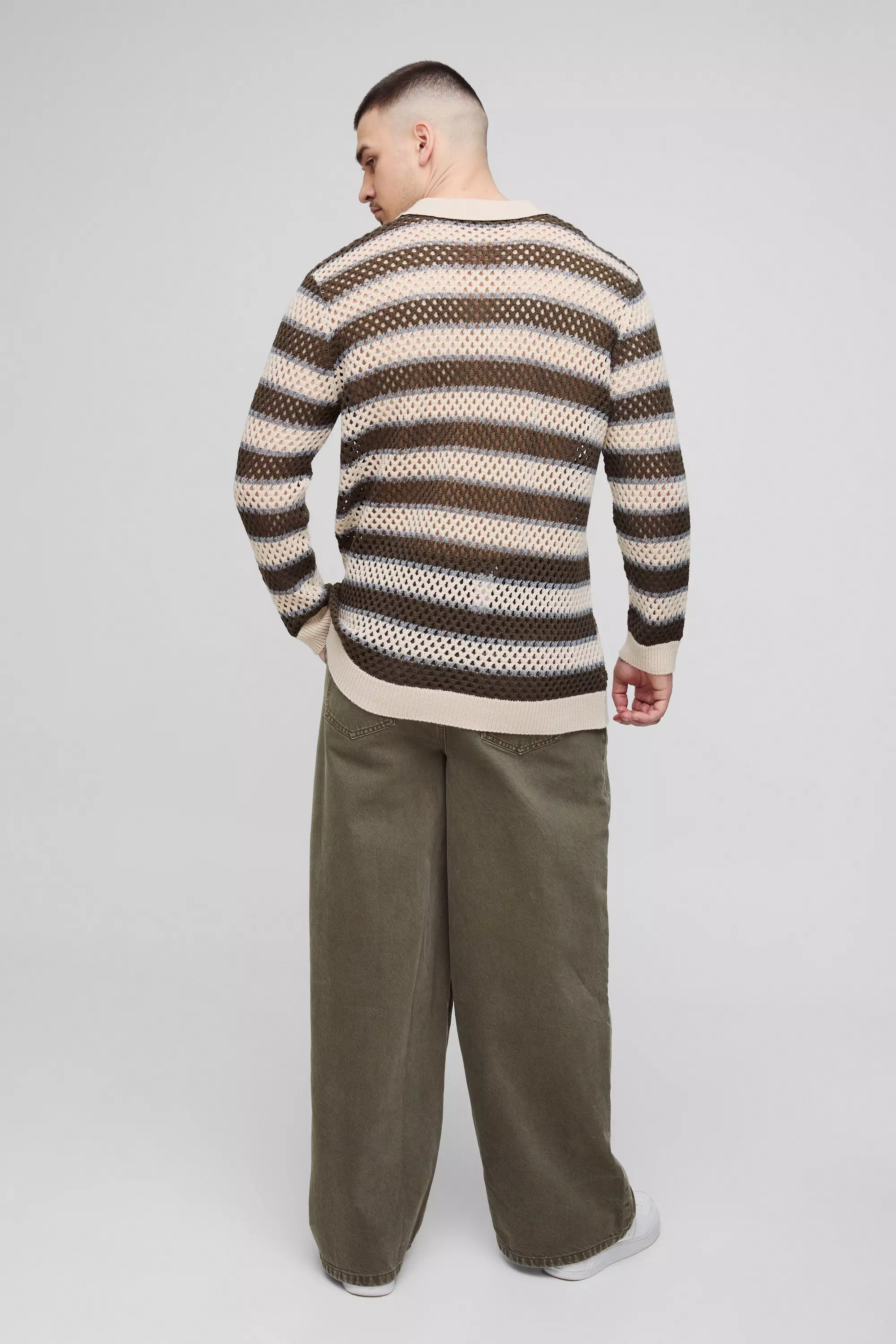 Stone Tall Stripe Knitted Rugby Polo alternative image