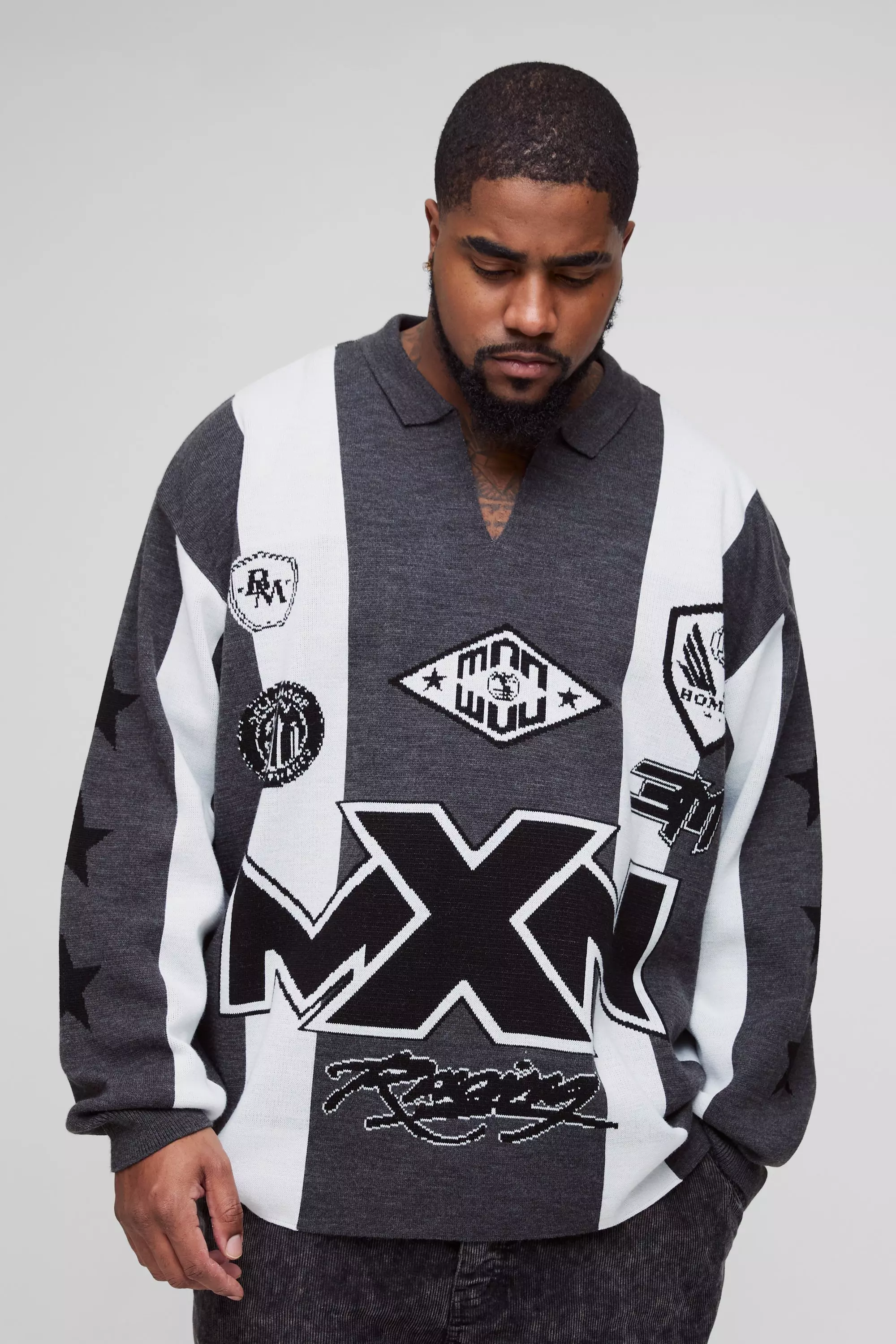 Black Plus Oversized Gebreide Voetbal Top alternatieve afbeelding