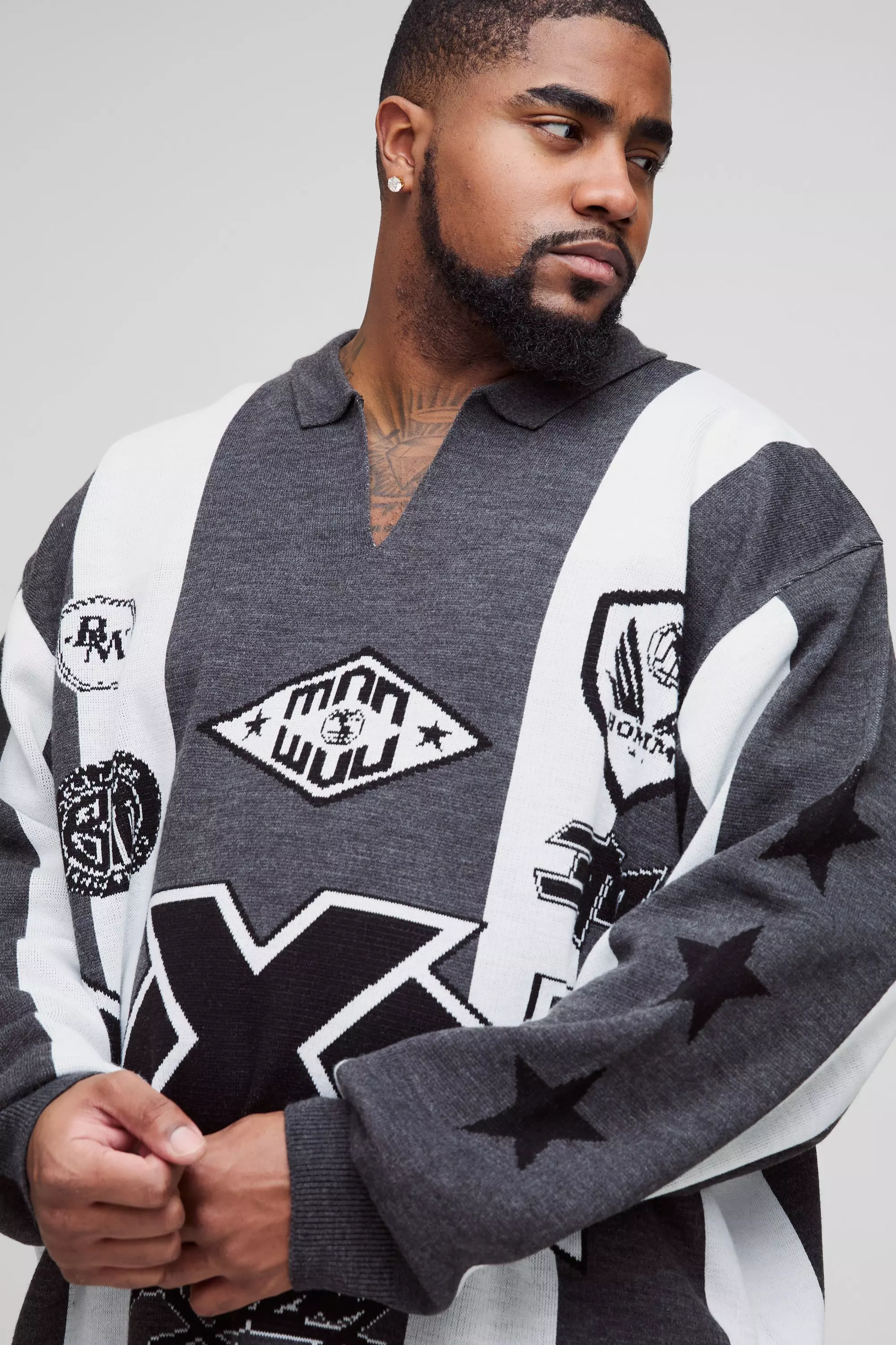 Black Plus Oversized Football Knitted Top alternative image