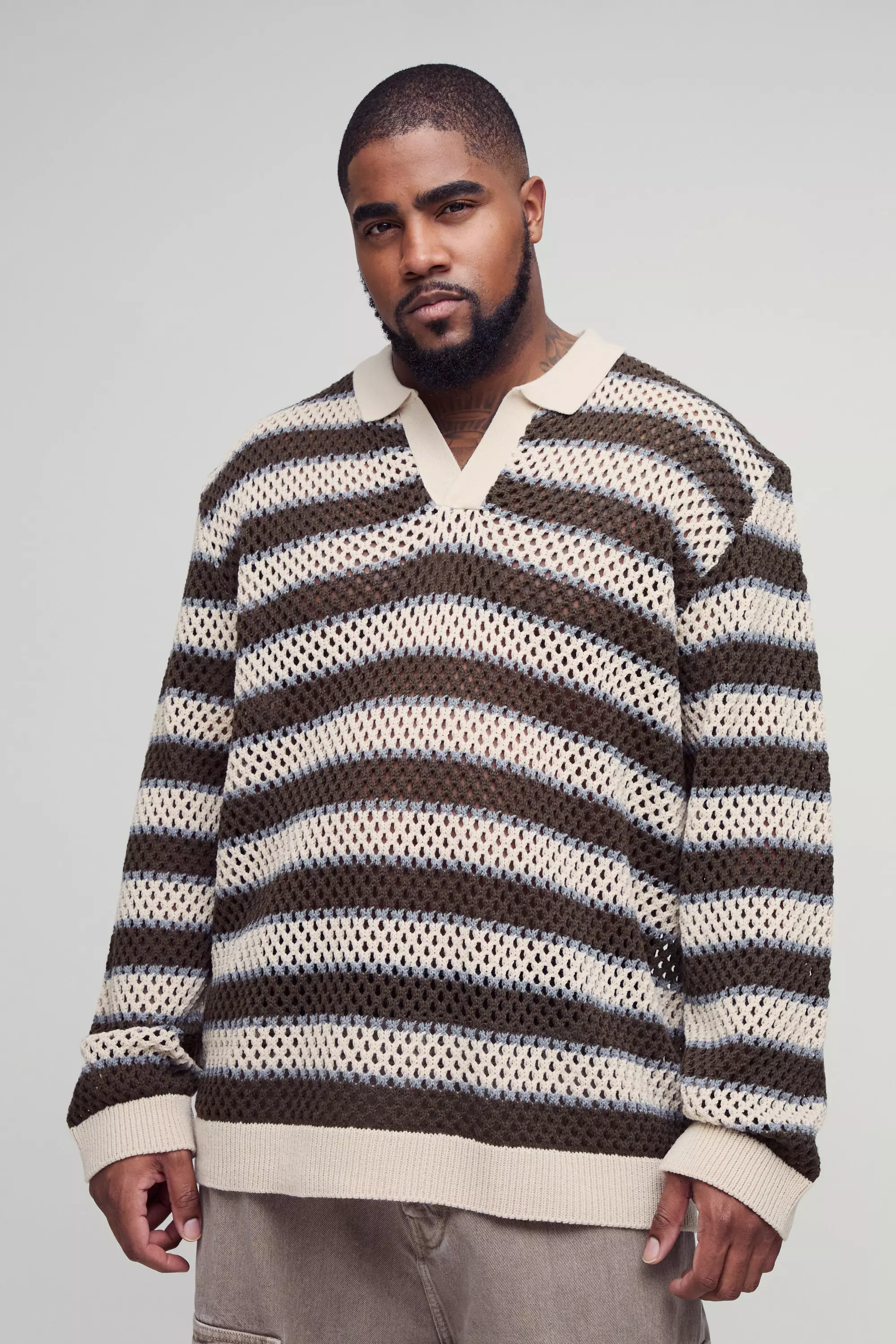 Stone Plus Stripe Knitted Rugby Polo alternative image