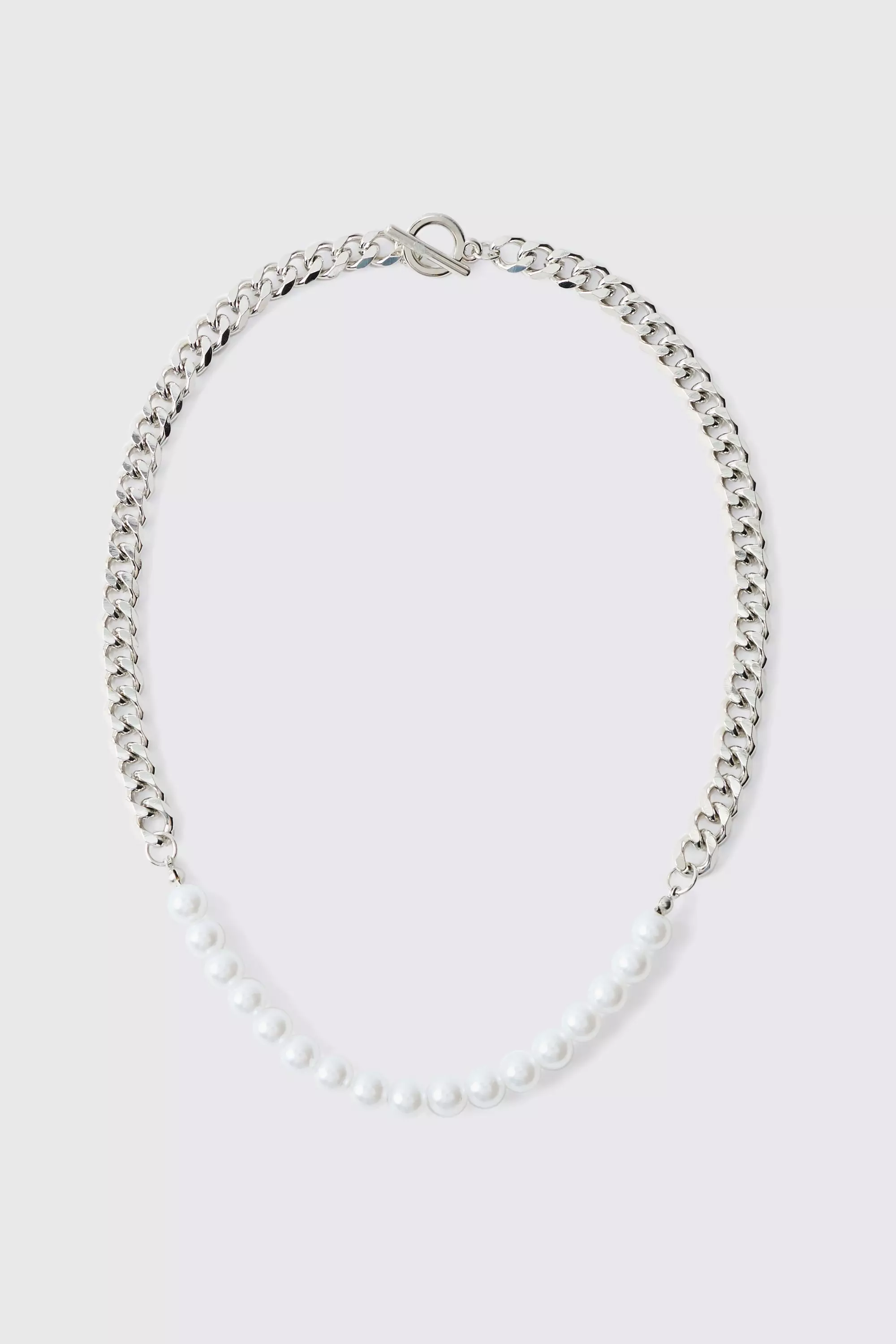 Silver Cuban Link Pearl Chain