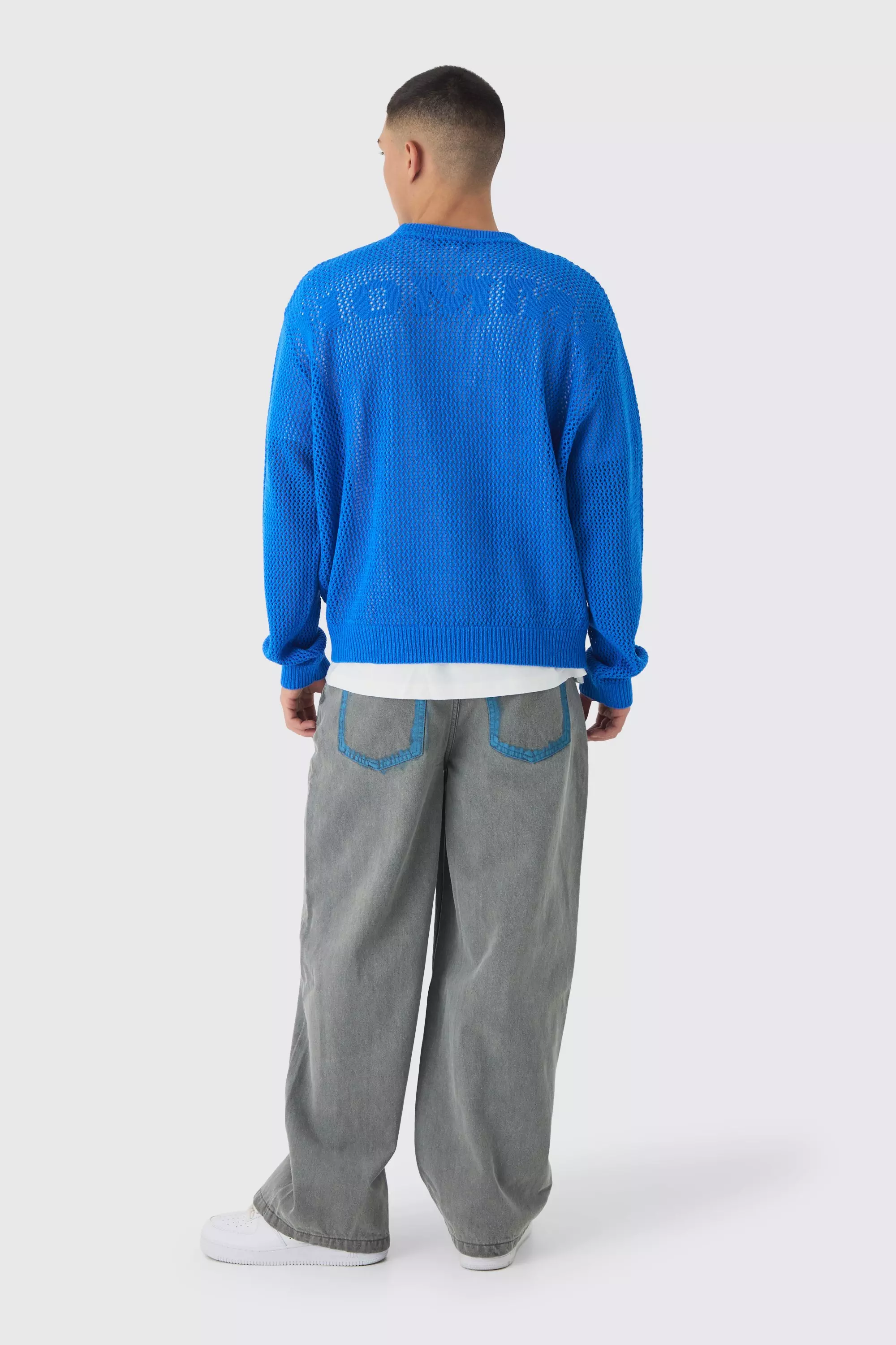 Grey Baggy Rigid Bleached Seam Detail Denim Jeans alternative image