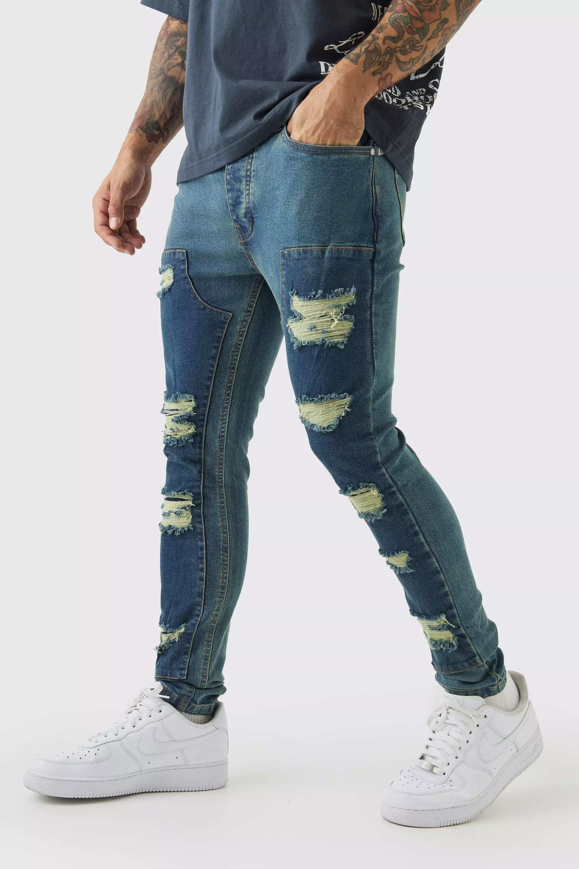 Super Skinny Rip & Repair Bikerjeans, Petrol alternatives Bild