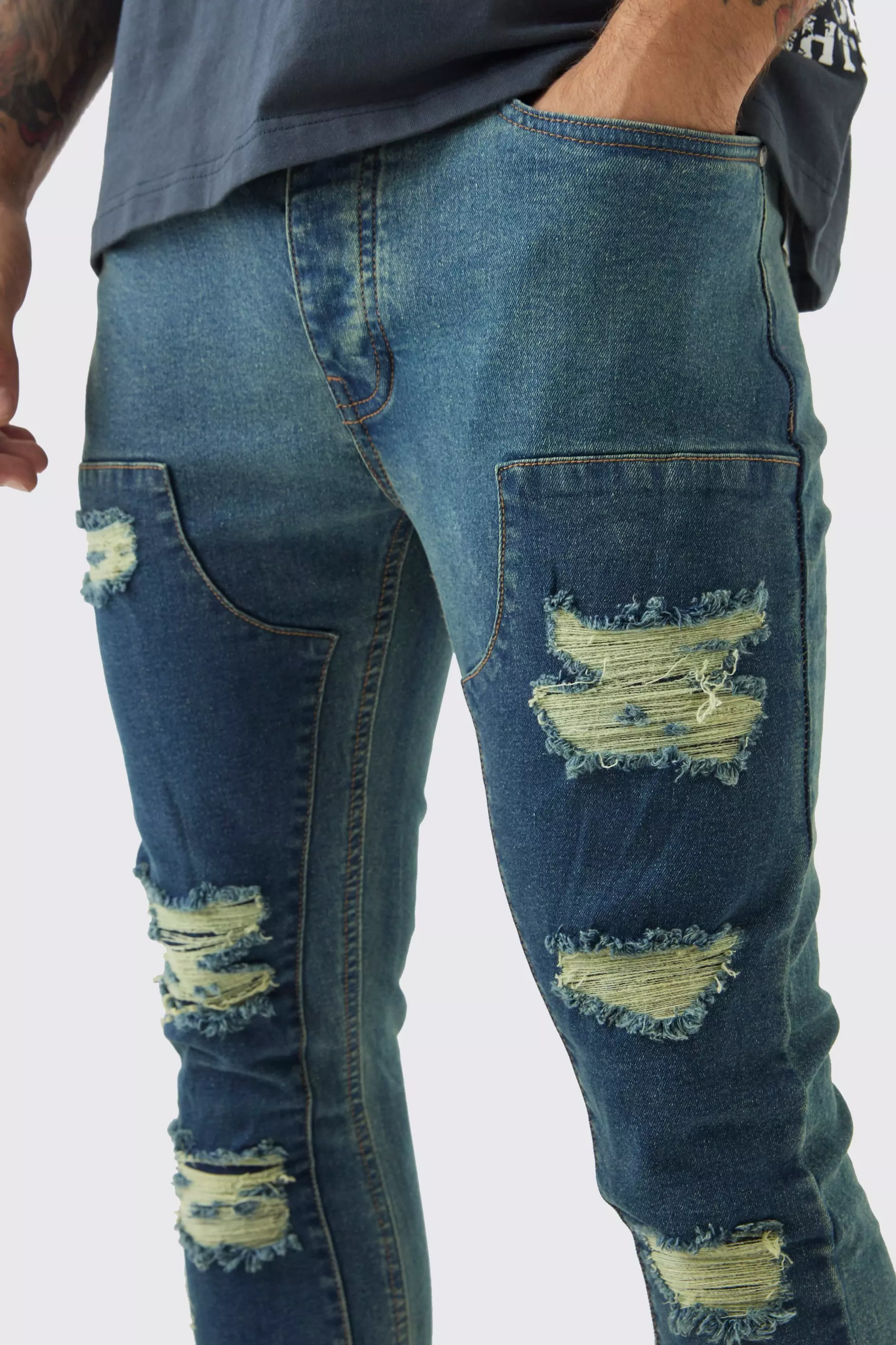 Super Skinny Rip & Repair Bikerjeans, Petrol alternatives Bild