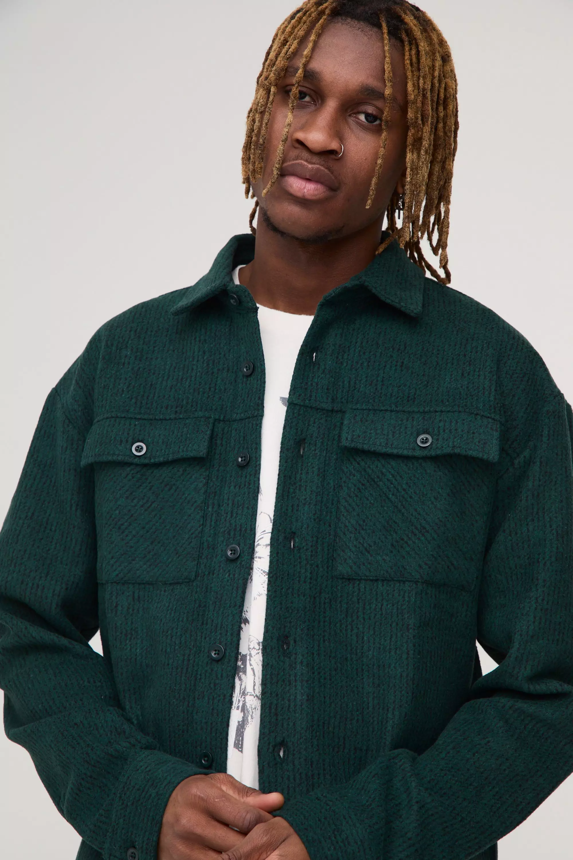Tall strukturiertes Overshirt, Dark green alternatives Bild
