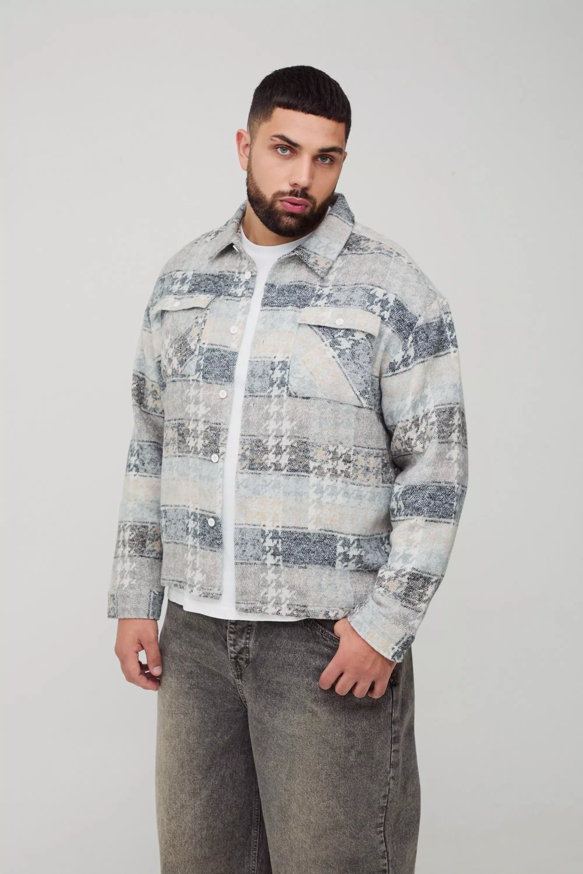 Plus Mixed Checked Overshirt Natural