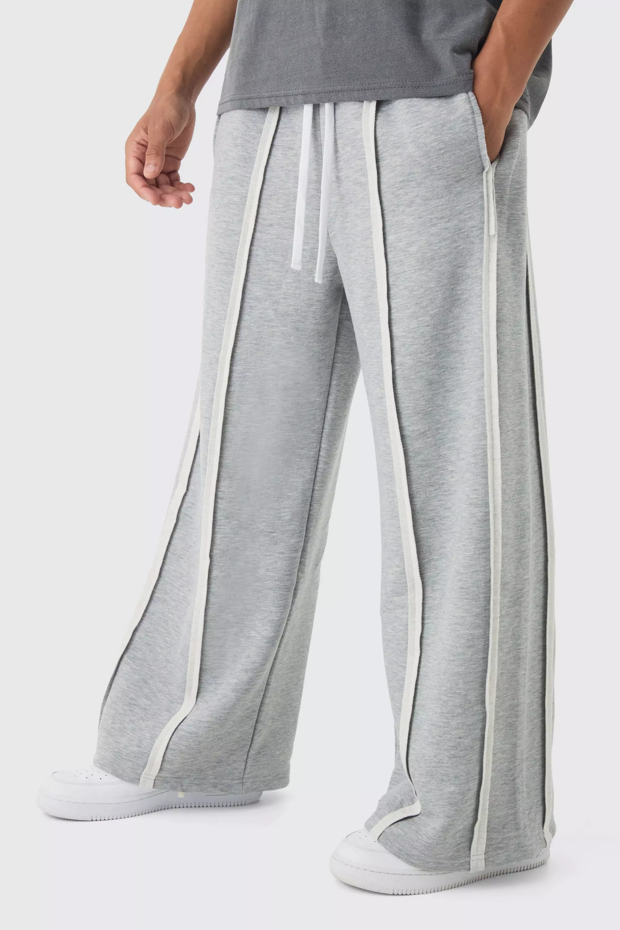 Jogginghose mit extrem weitem Bein und Naht-Detail, Grey marl alternatives Bild