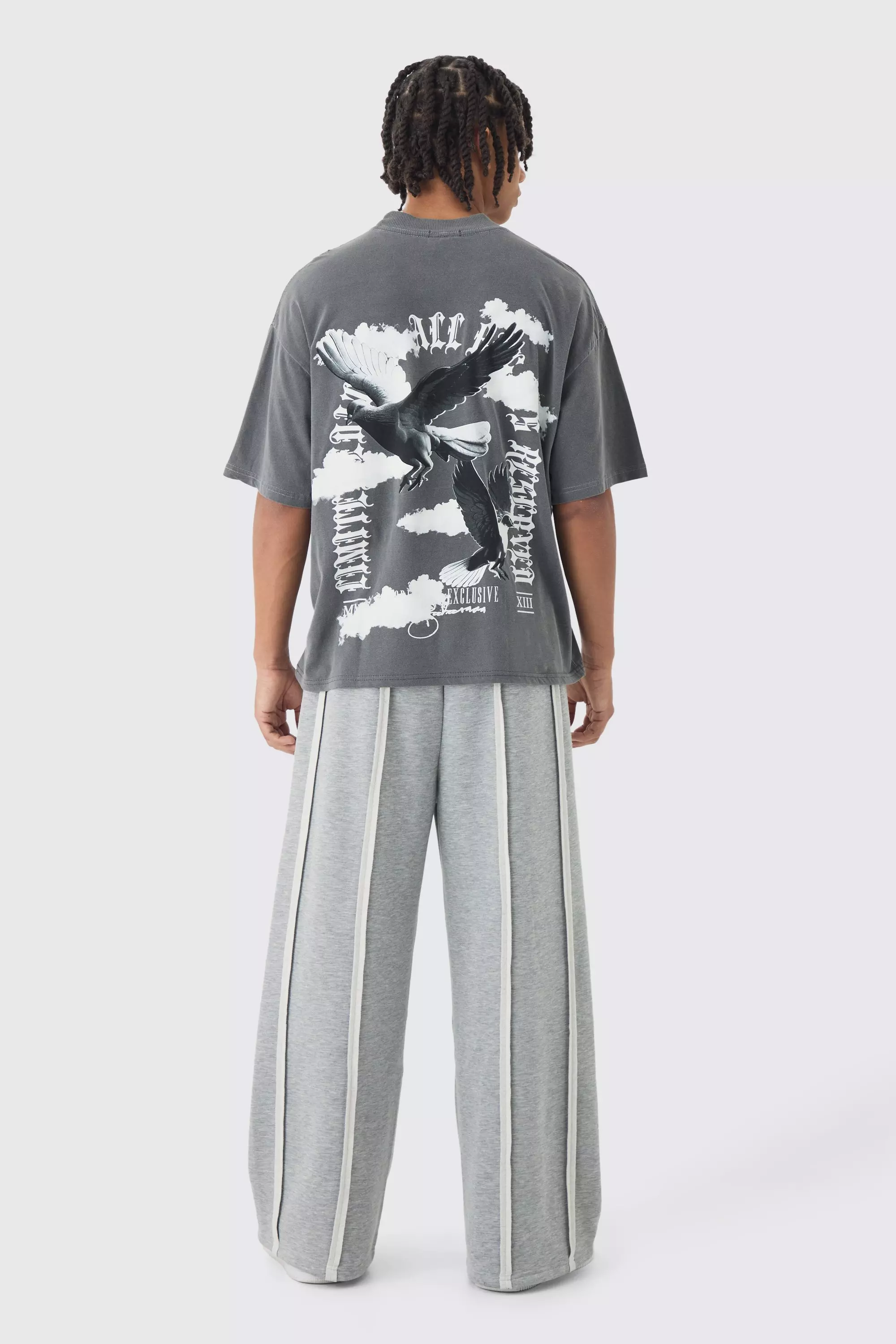 Jogginghose mit extrem weitem Bein und Naht-Detail, Grey marl alternatives Bild