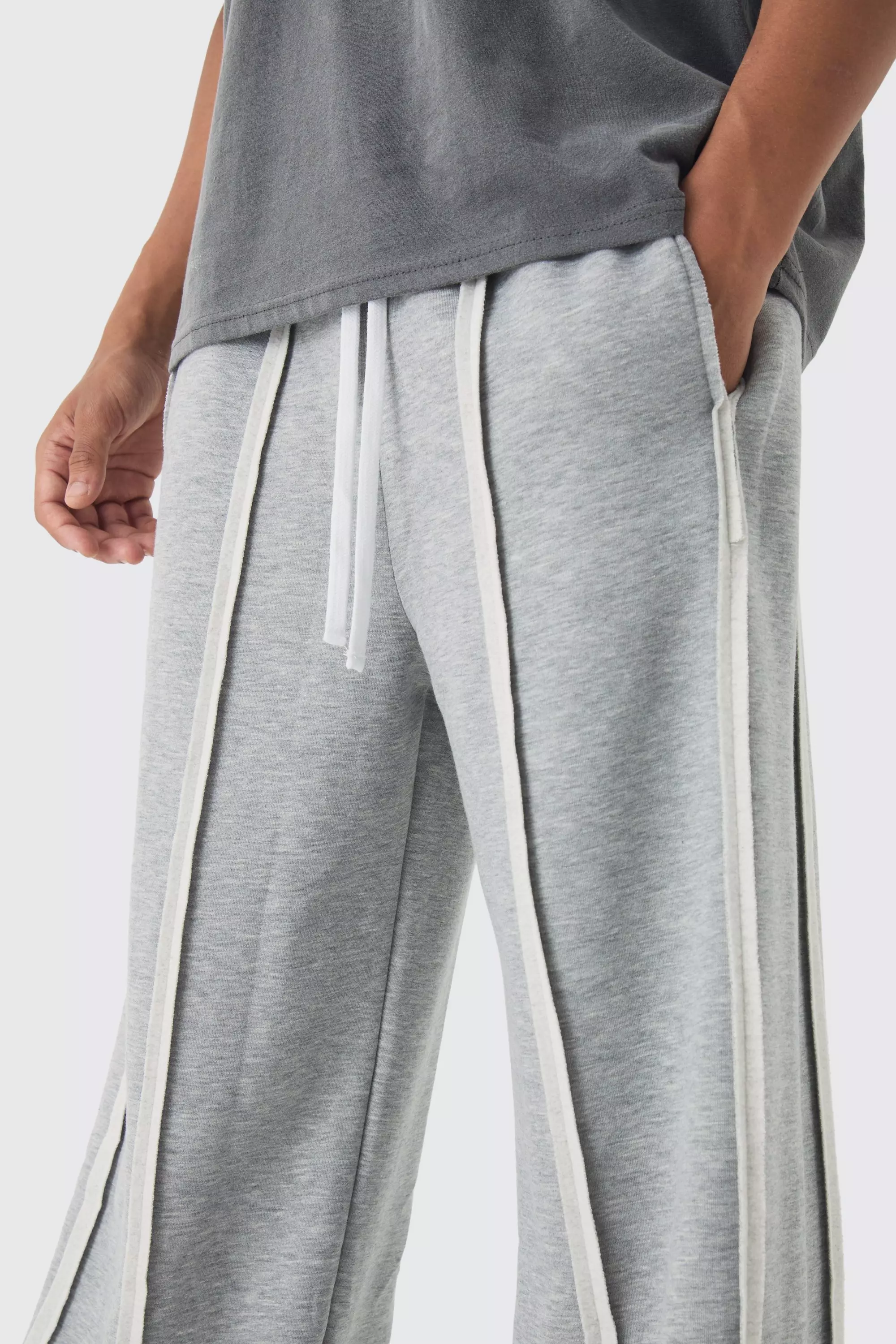 Jogginghose mit extrem weitem Bein und Naht-Detail, Grey marl alternatives Bild