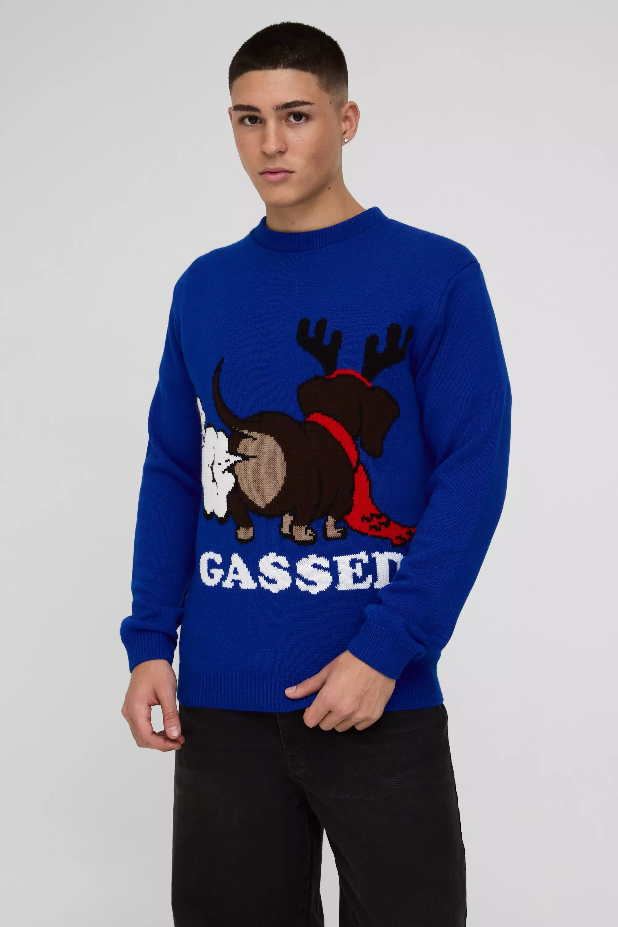 Regular Fit Gassed Christmas Sweater Cobalt