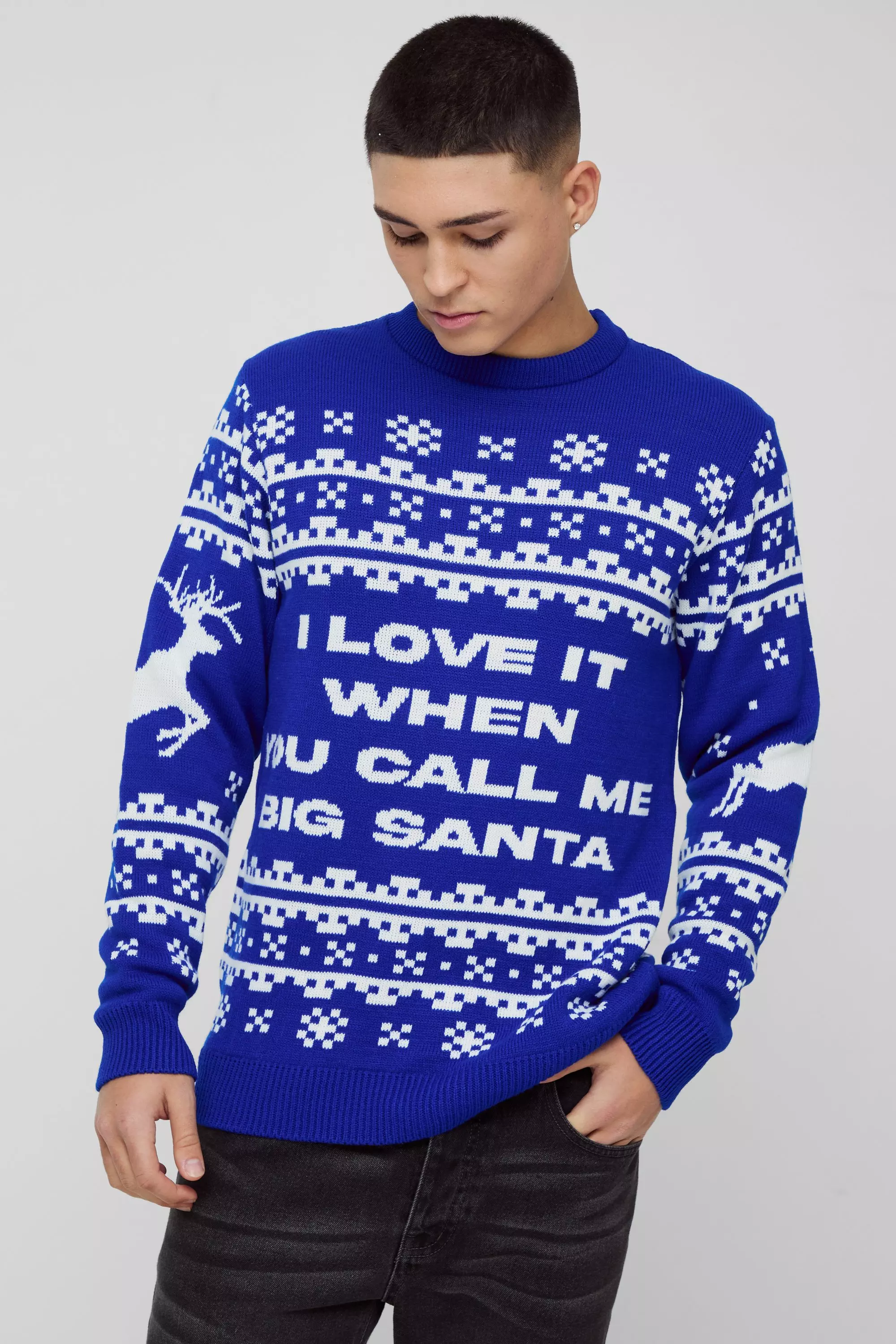 Regular Fit Big Santa Fairisle Christmas Sweater Cobalt