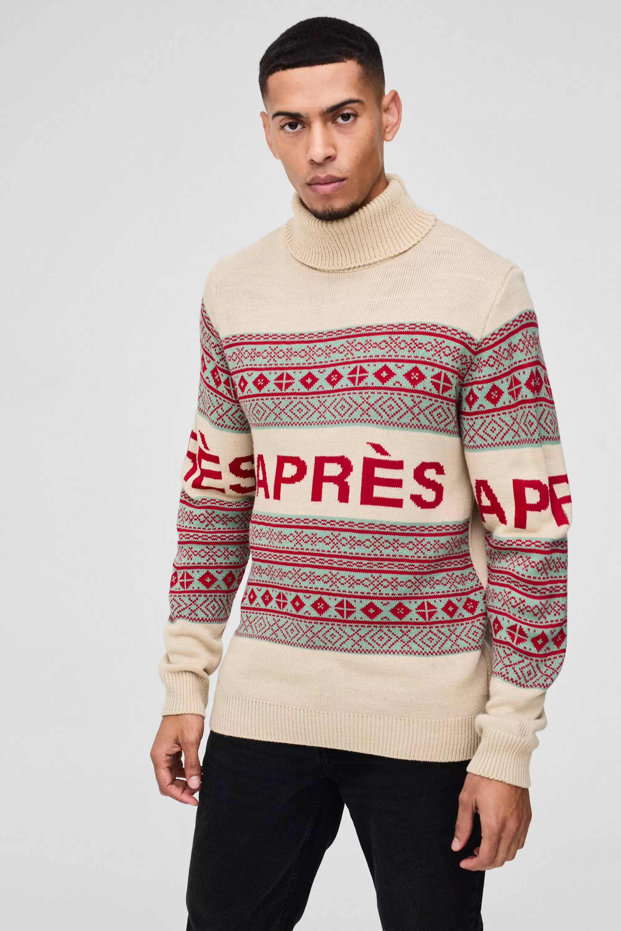 Funnel Neck Aprs Ski Knitted Sweater Stone