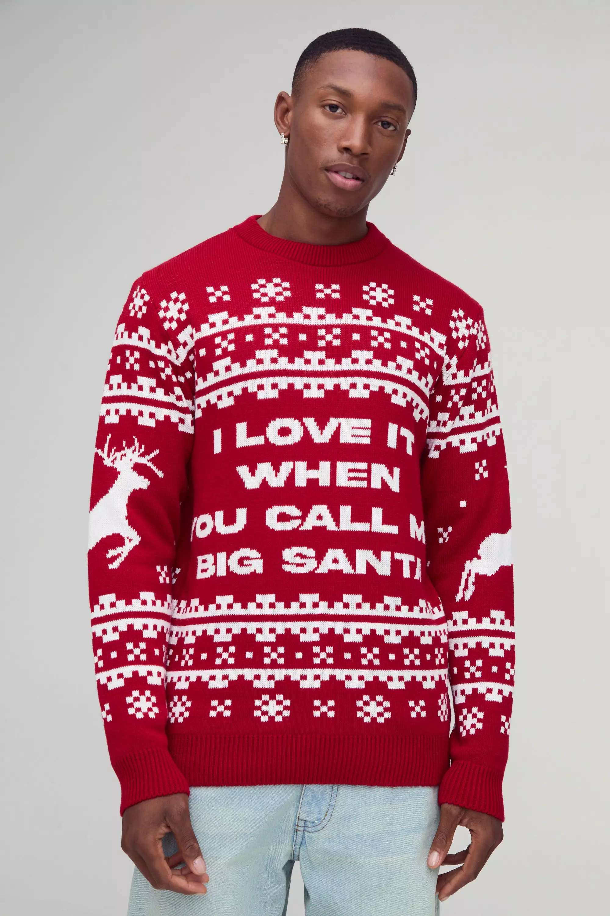 Red Regular Fit Big Santa Fairisle Christmas Sweater alternative image