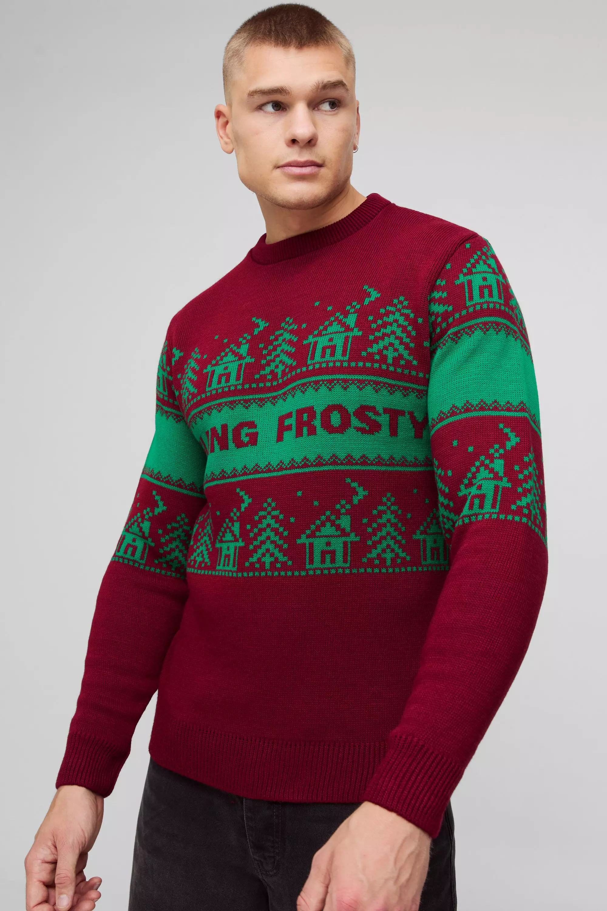 Regular Fit Feeling Frosty Christmas Sweater Burgundy